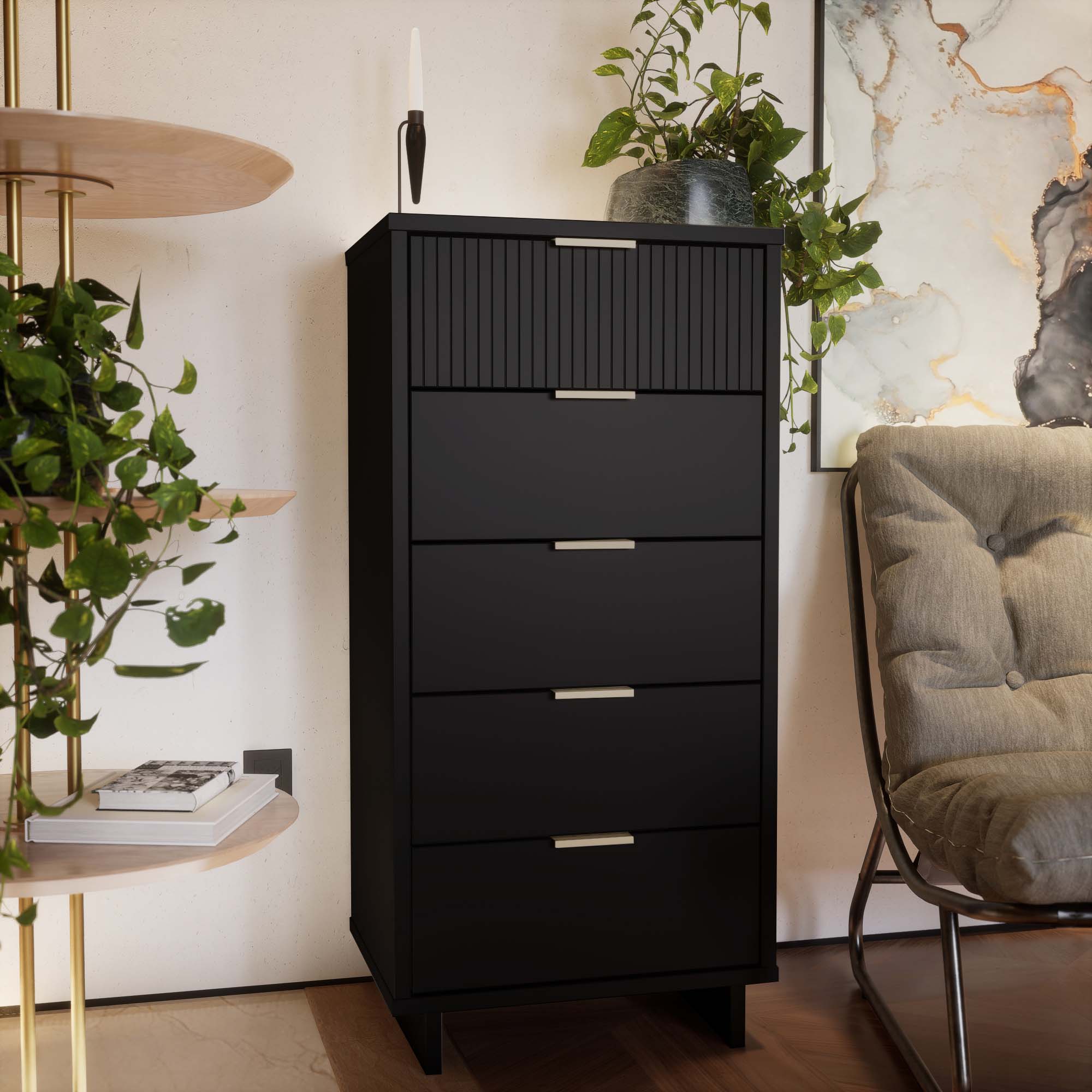 Manhattan Comfort DR-5002 Black Pine 5 -Drawer Standard dresser