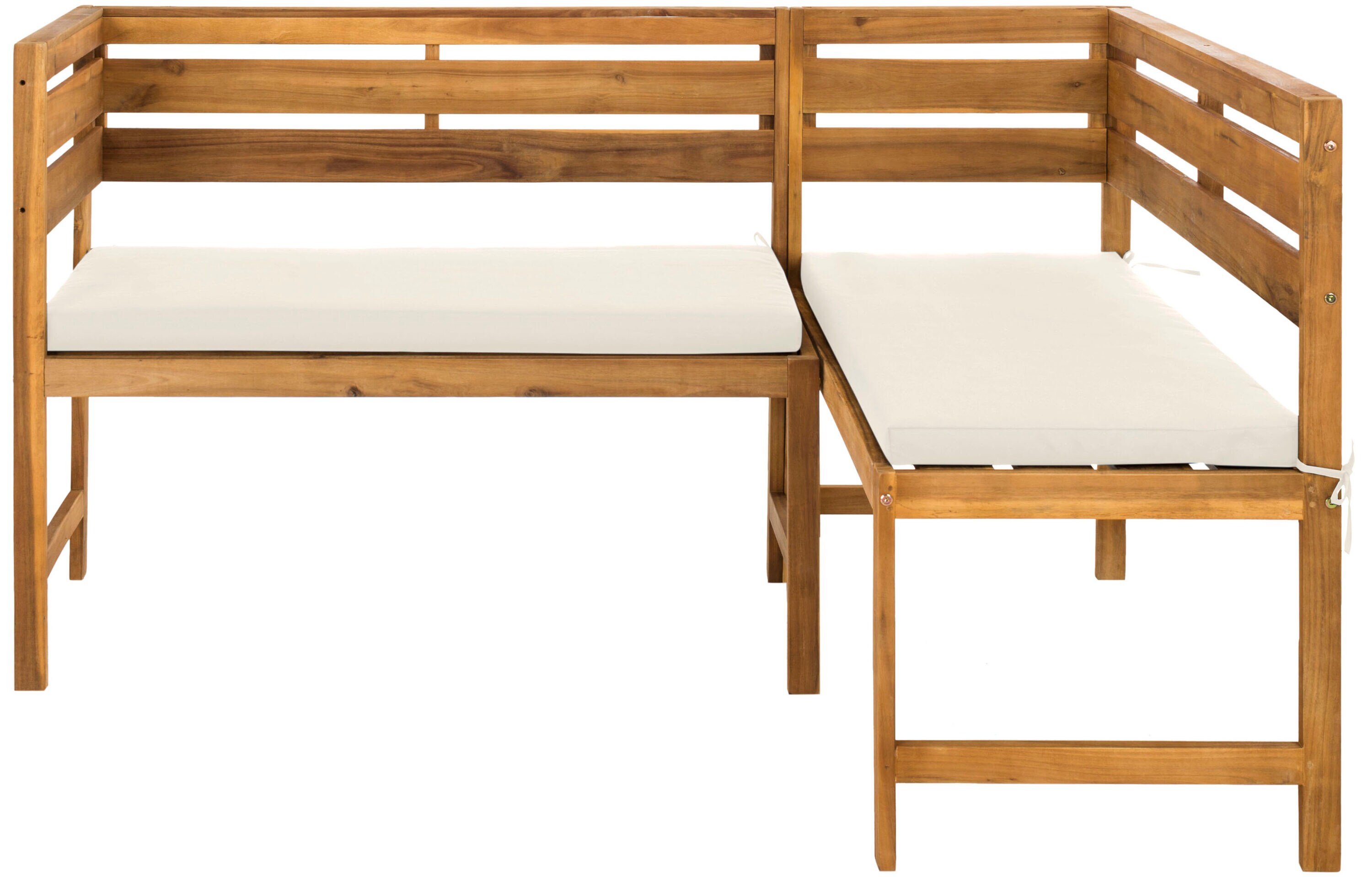 Safavieh PAT6754B Wilton 2 -Piece Natural Patio Dining Set Wood Rectangle Table with 1 Off-white Cushions Stationary Chairs
