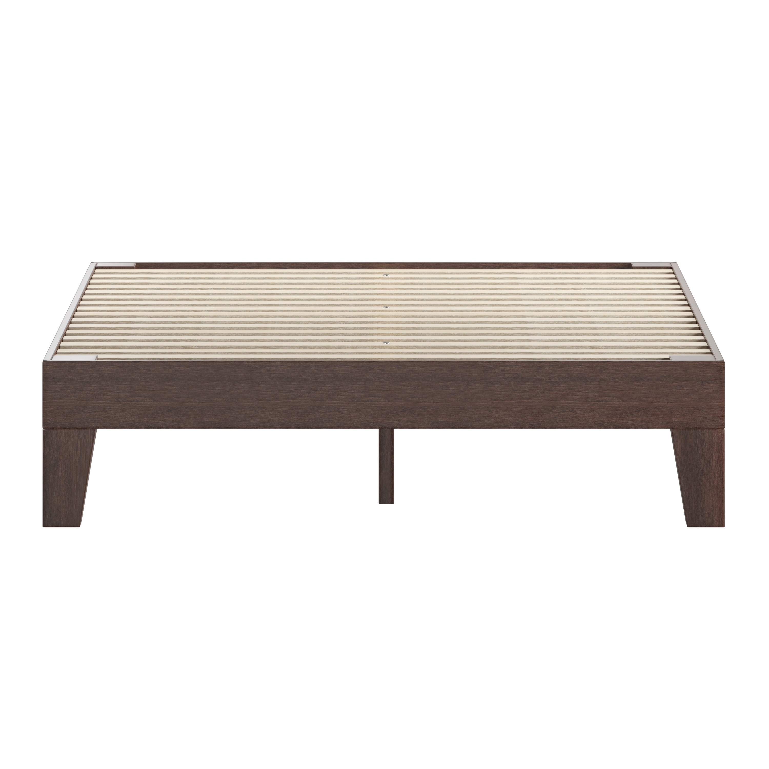 Walnut Twin Wood Platform Bed Frame with Slats