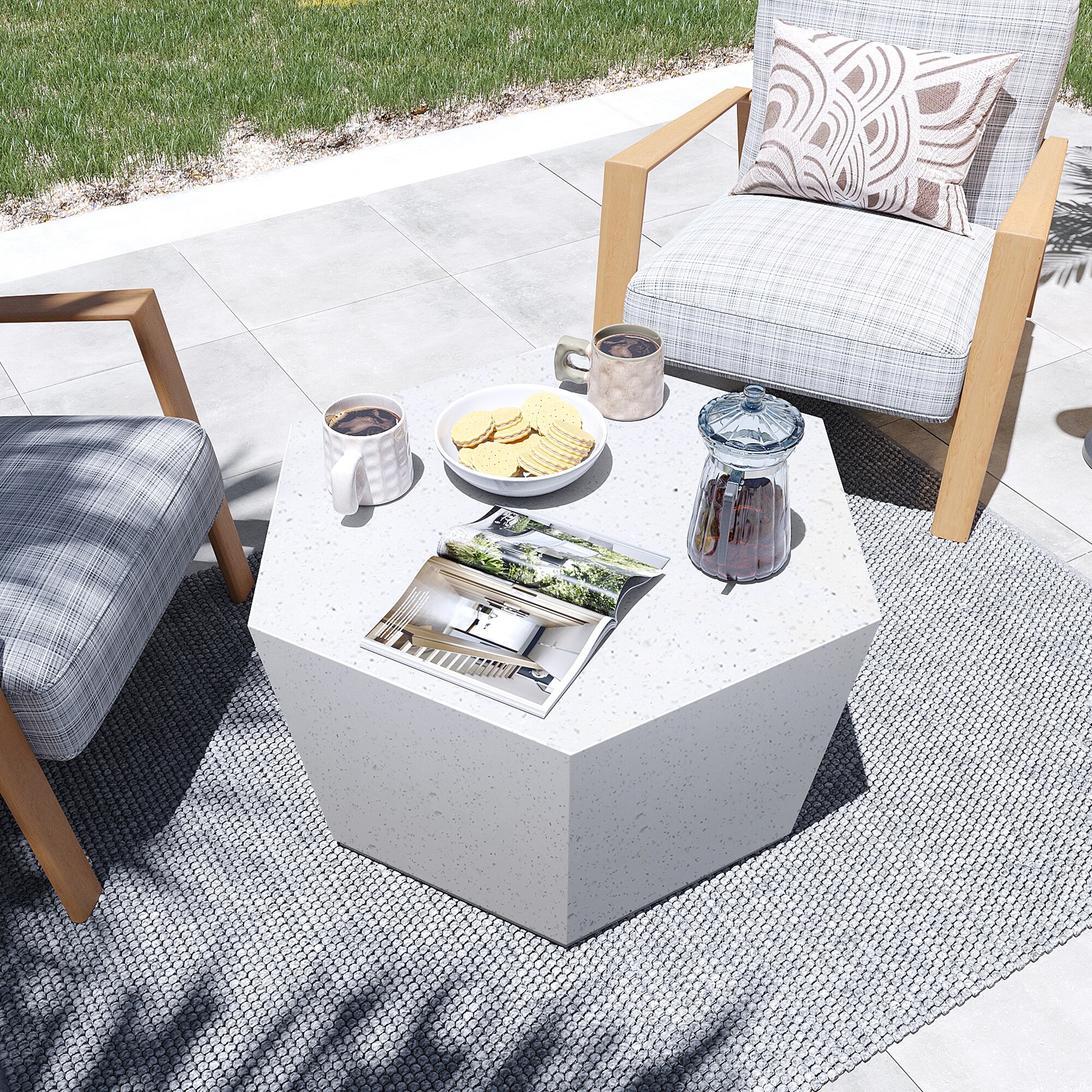 UPHA PL-CT28S-6-MB Outdoor Indoor Magnesium Oxide Table Hexagon Outdoor Coffee Table 24.2-in W x 28-in L