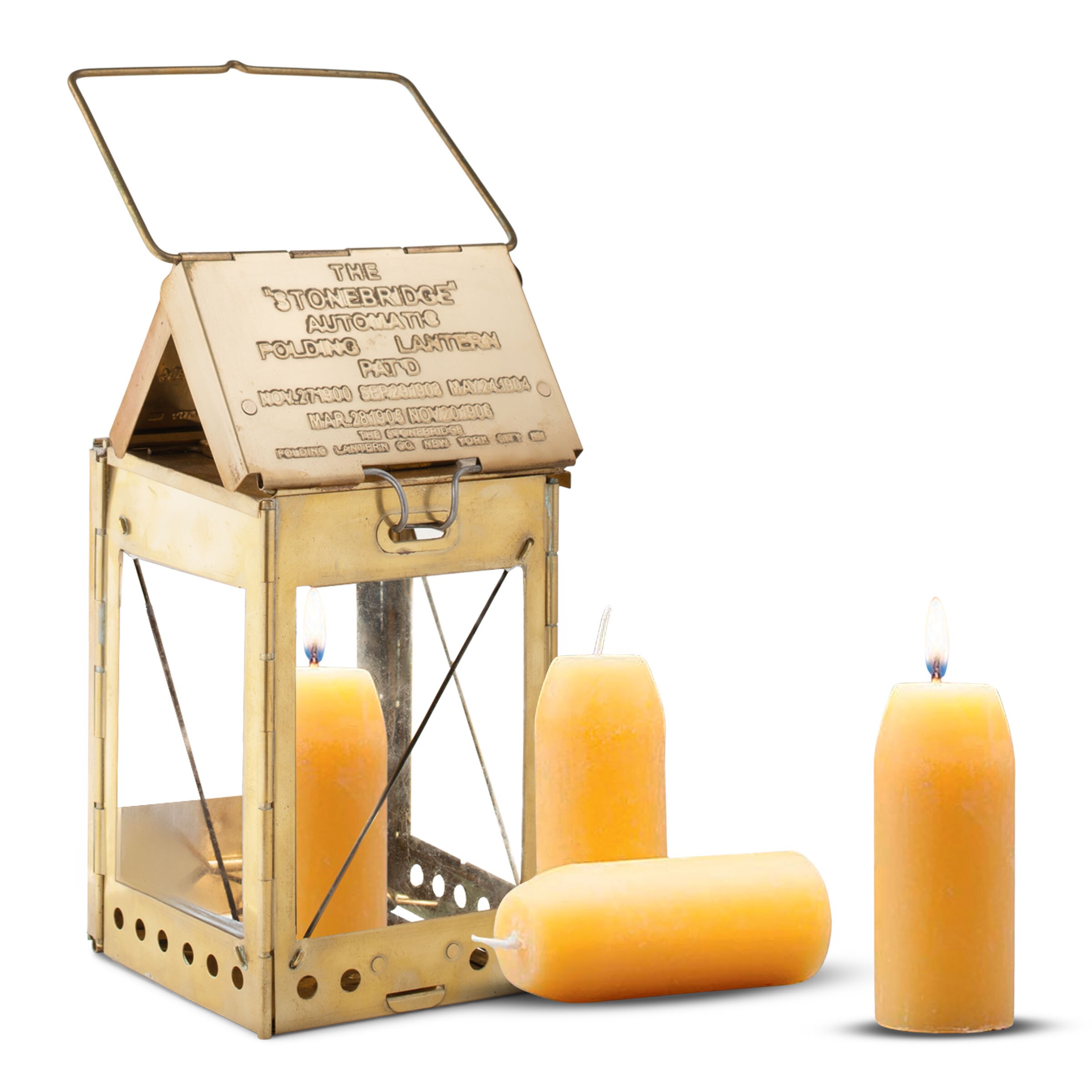 Kings County tools GW83R02-01-14 1 Candle Folding Lantern with 3 Candles Metal Lantern Candle Holder
