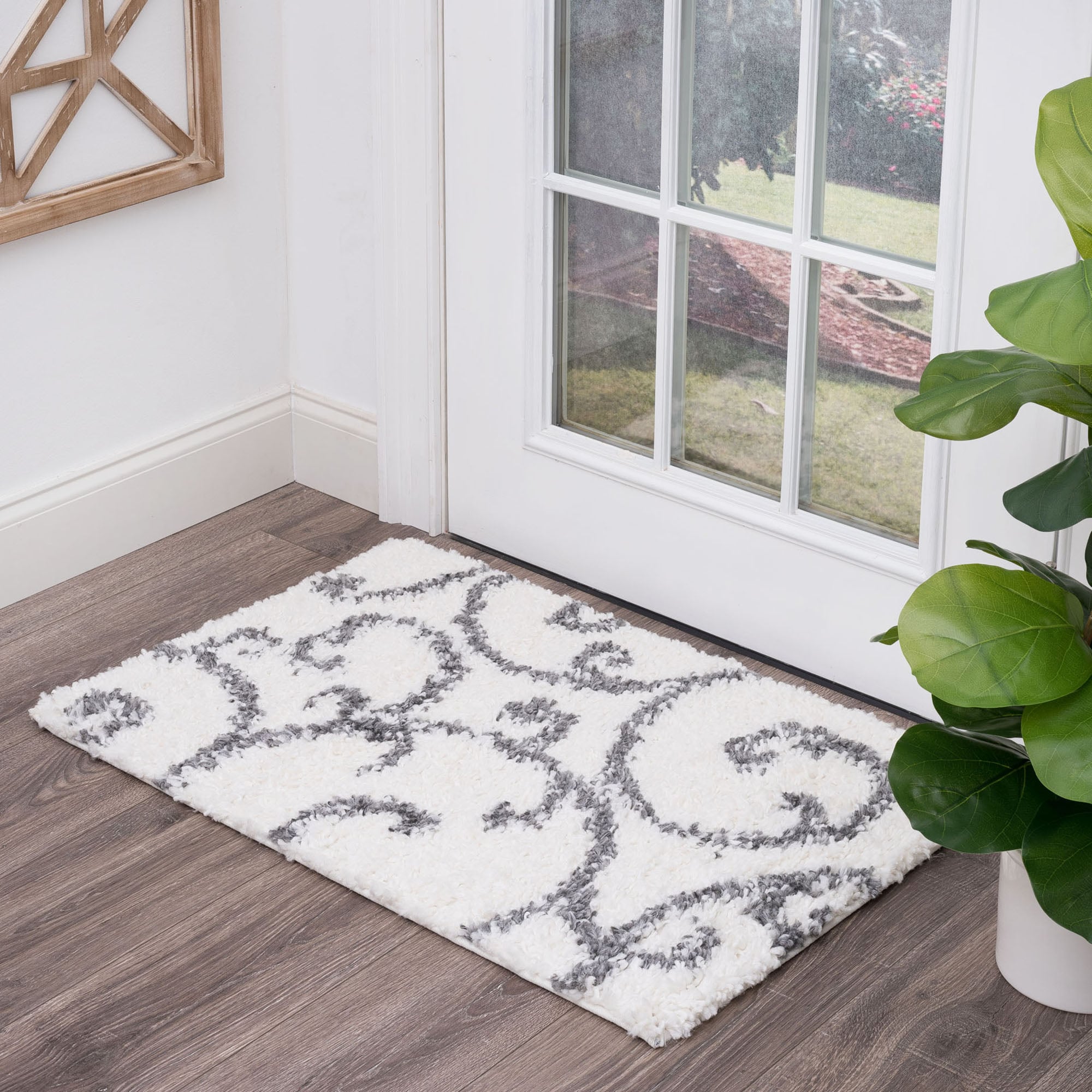 Tayse SOH1100 2X3 Soho Shag 2 x 3 (ft) Loomed Polypropylene White Rectangular Indoor Floral/Botanical French Country Throw rug