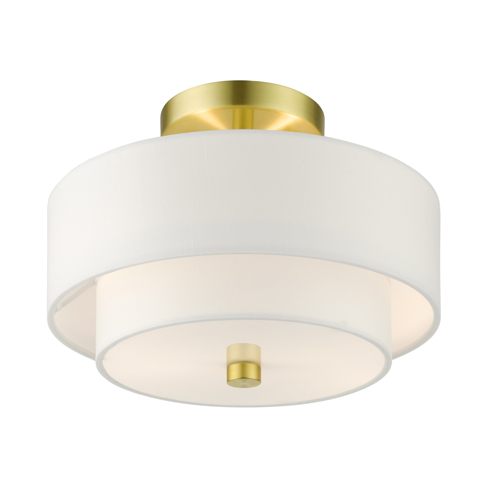 Satin Brass Glass Drum 2-Light Semi-Flush Mount