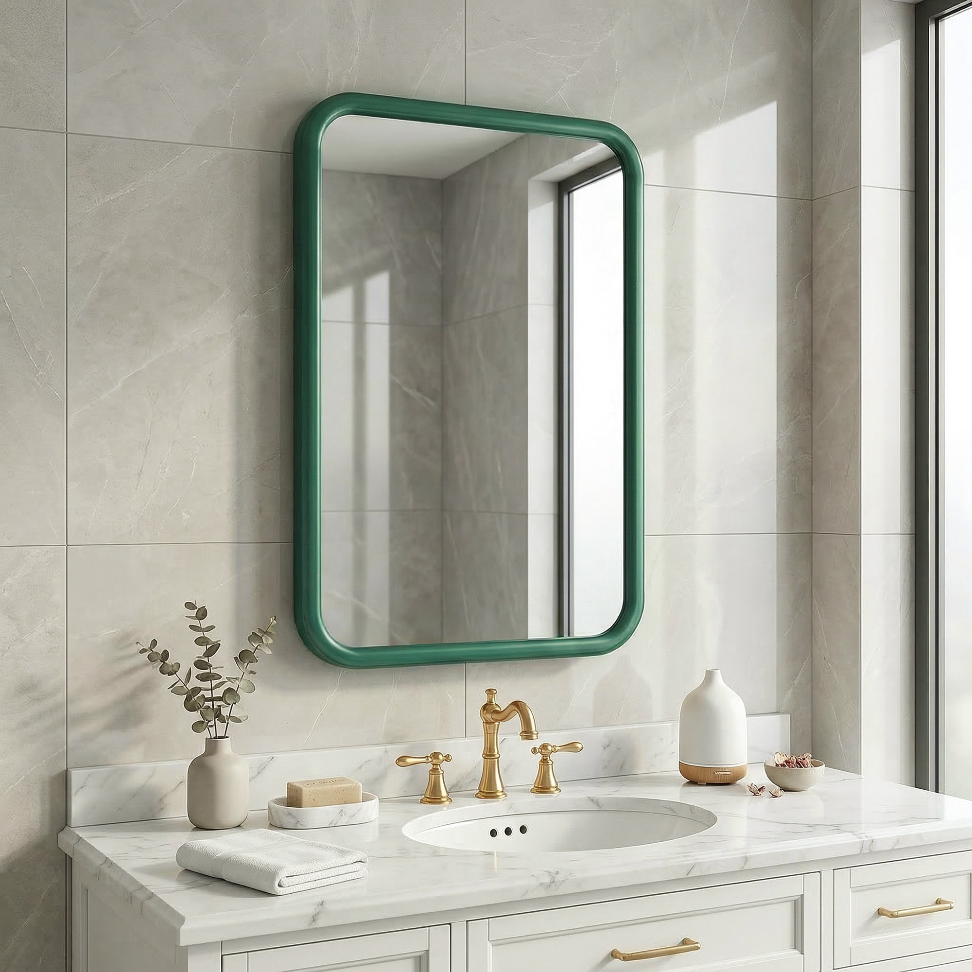 PexFix 20-in W x 30-in H Metal Rectangle Medicine Cabinet with Rounded Corner Bathroom Storage Surface/Recessed Mount Green