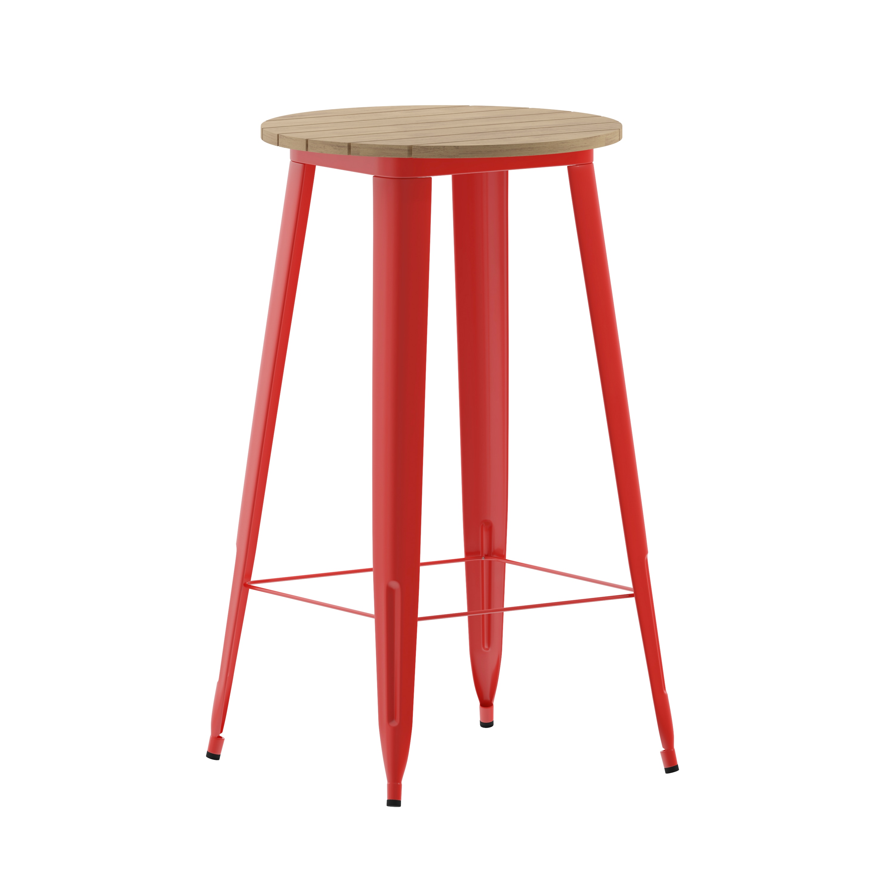 Flash Furniture 196861107689 Declan Commercial Indoor/Outdoor Bar Top Table; 23.75-in Round All Weather Brown Poly Resin Top with Red Steel base