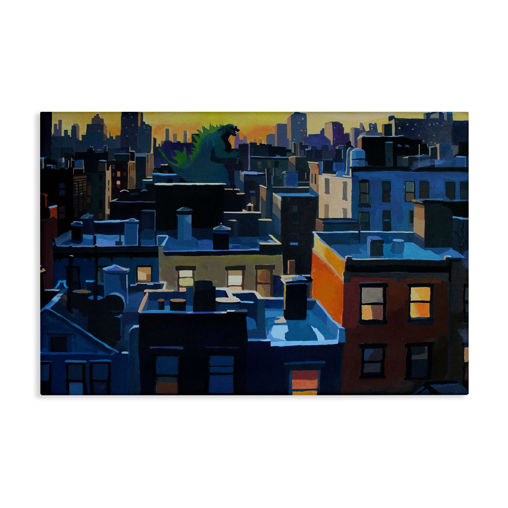 Stupell Industries BS-821-CN-16X24 Cityscape with Distant Monster Canvas design by Keith Thomson
