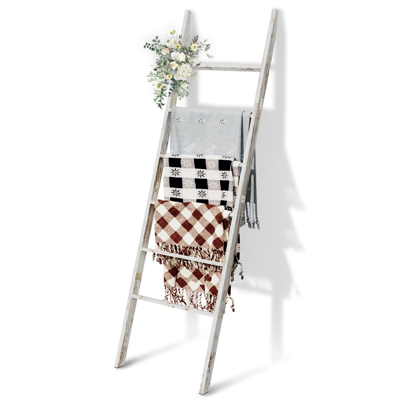 OMOMMD - 6-Tier Blanket Ladder Wooden 5.7ft Freestanding Quilt Towel Holder Rustic Farmhouse Deco...