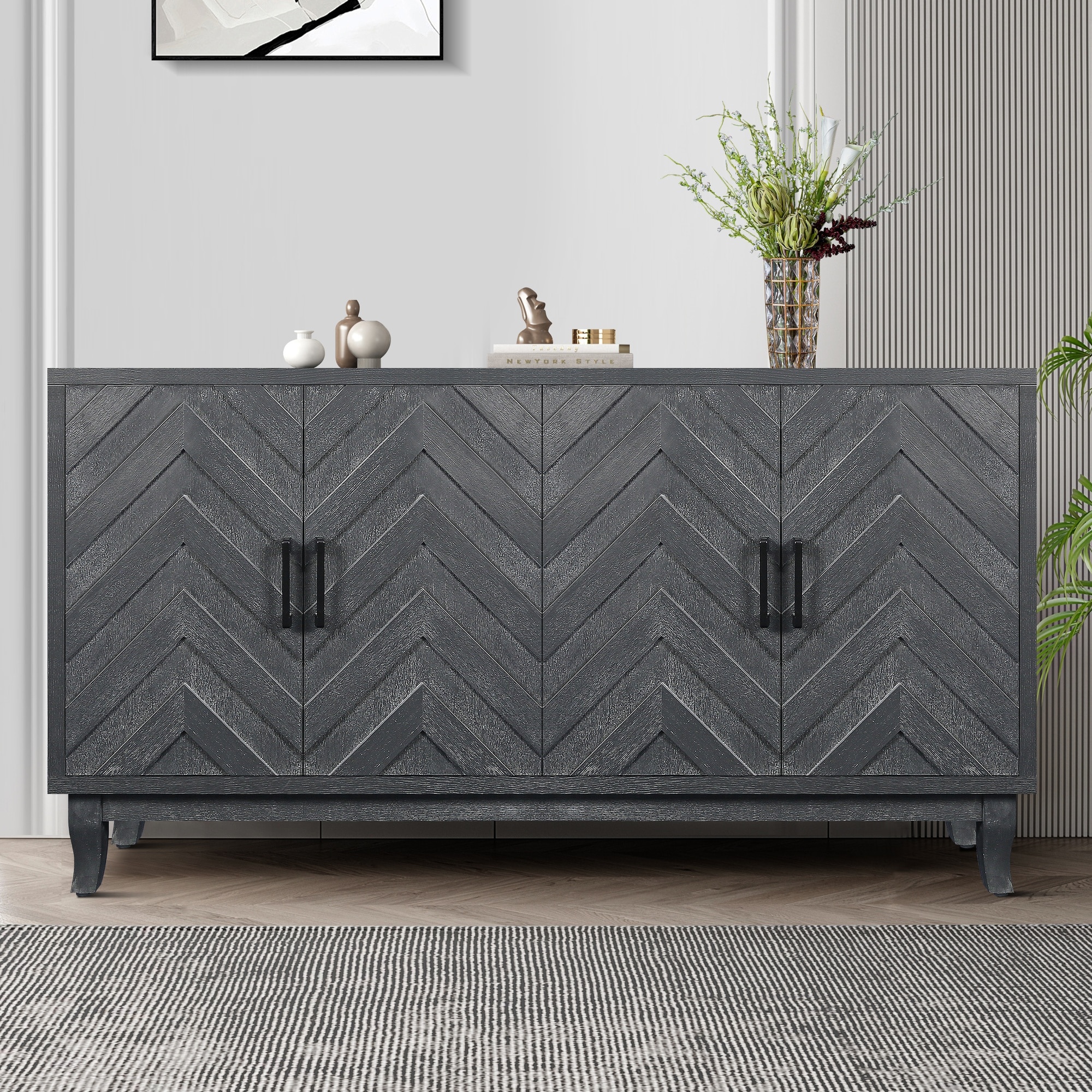 Boyel Living - Stronger Vintage Style Buffet Cabinet with 4 Doors in Taupe Grey