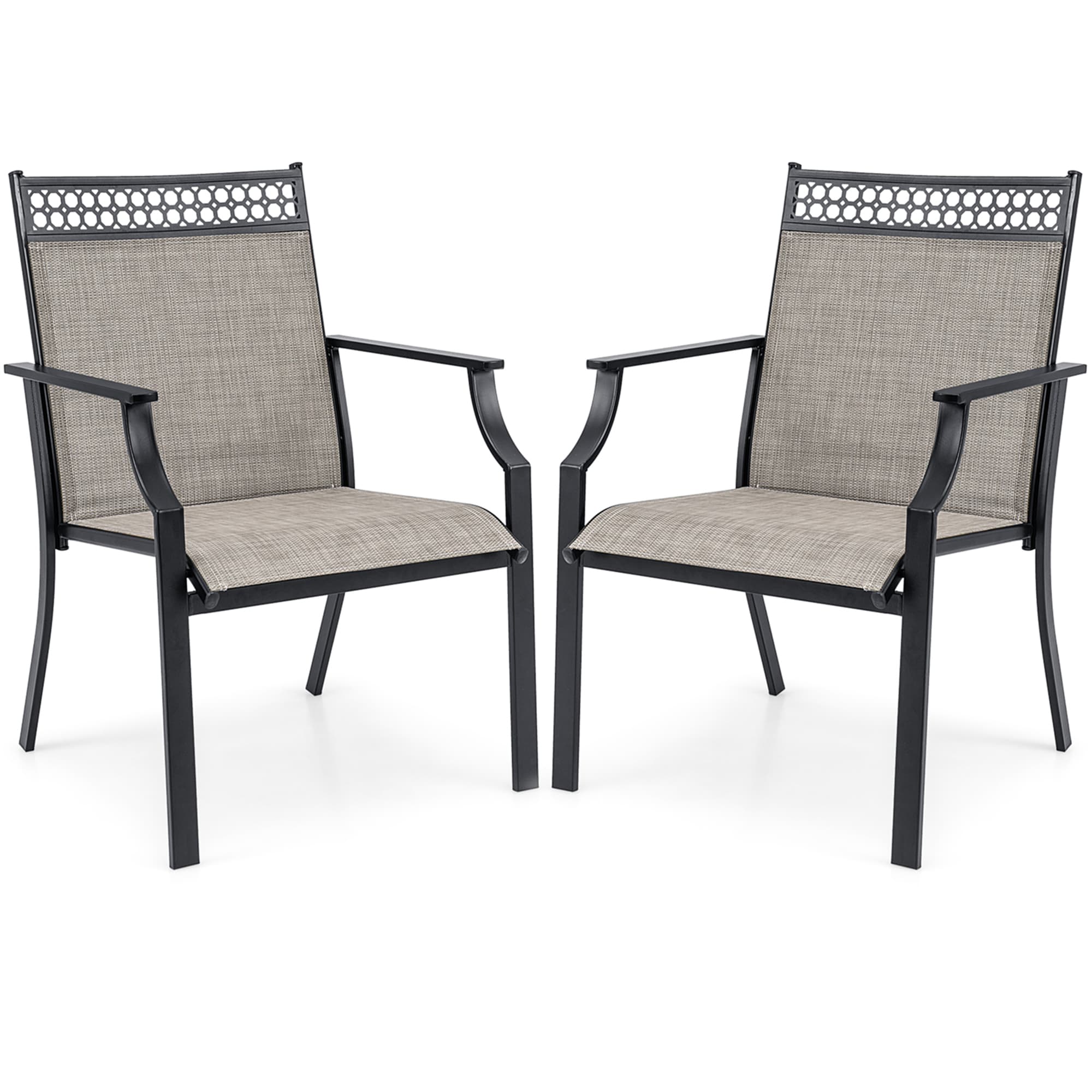 Costway LWS00141 Set of 2 Black Metal Frame Stationary Balcony Chair with Brown Solid Seat