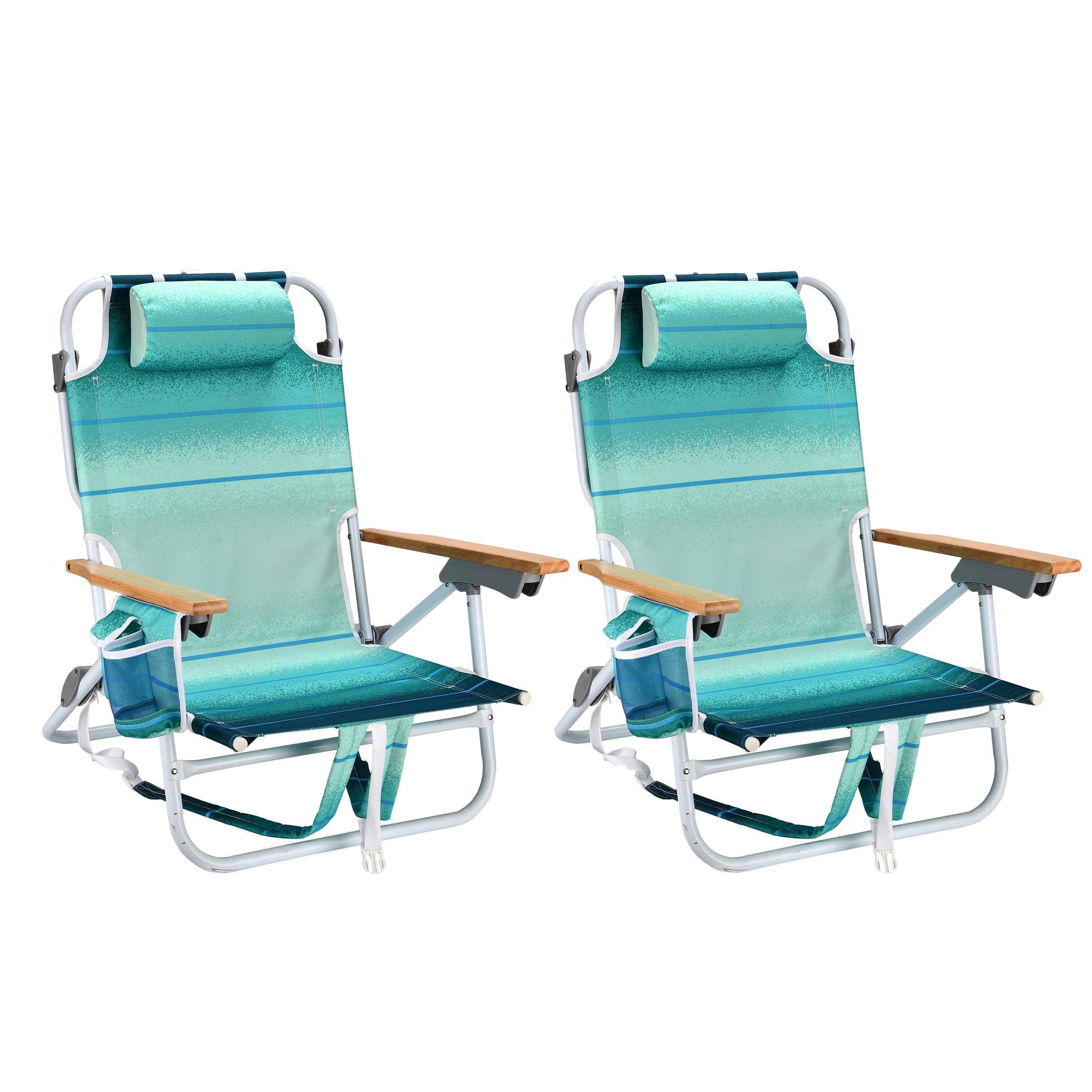 Kahomvis BEACH-QP109-224 Polyester Green Folding Beach chair Adjustable and