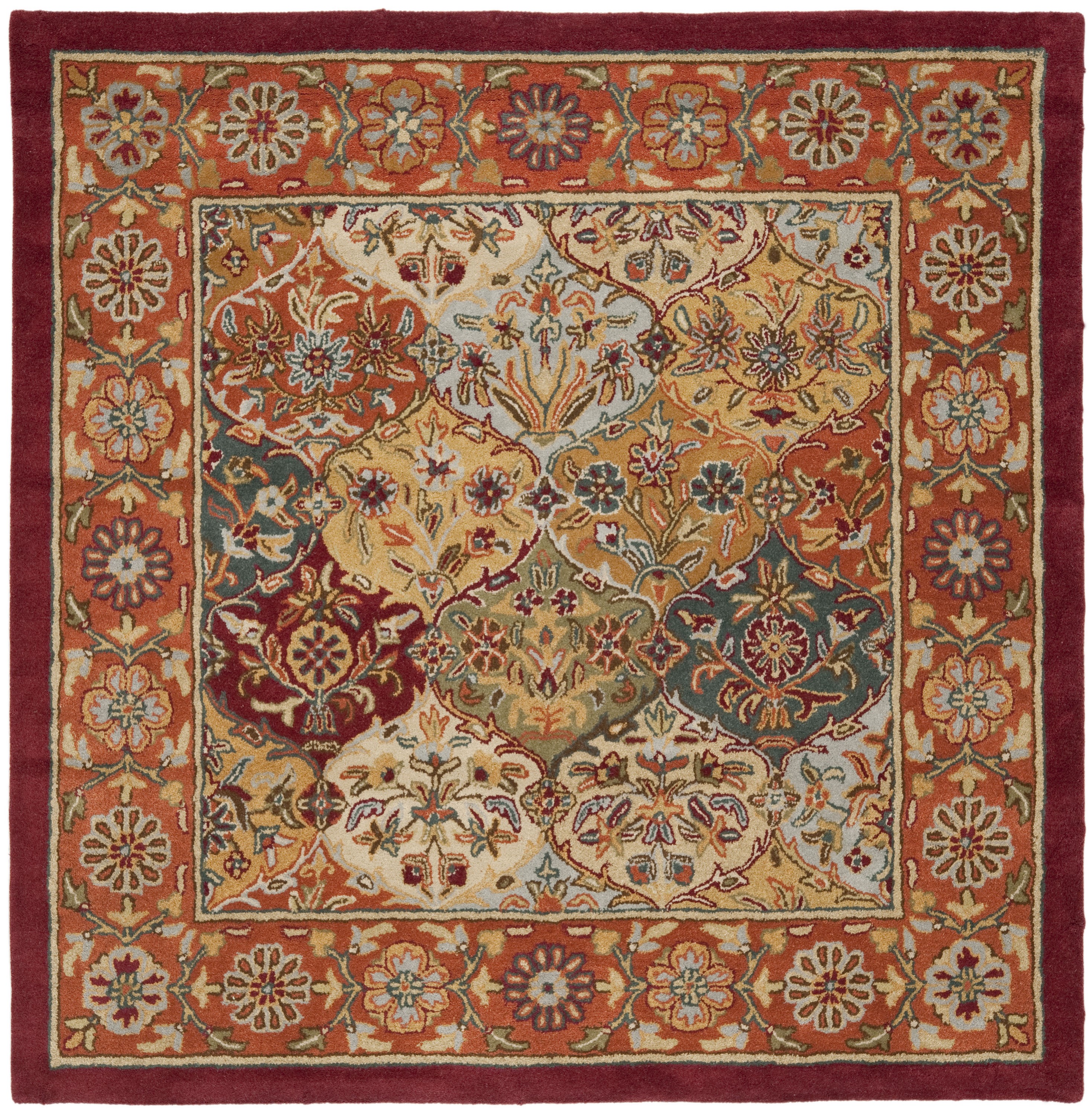 Heritage Elegance 4' Square Hand-Tufted Wool Rug in Multi/Red