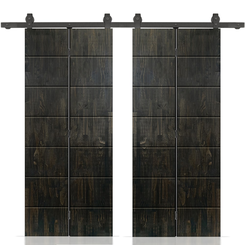 CALHOME 1905T+FH07-80X36DT(2 72-in x 80-in Charcoal Black Stained Non-standard Pine Wood Hollow core Double bifold Barn Door (Hardware Included)