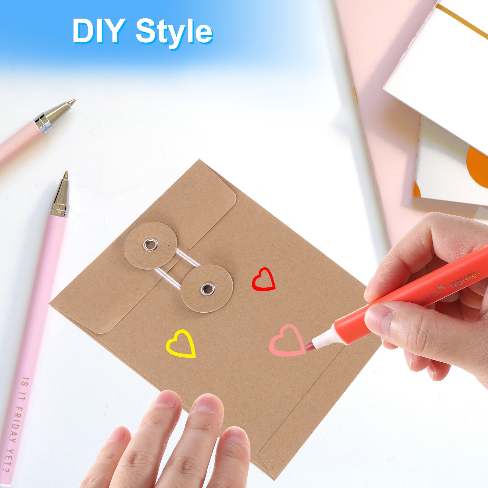 PATIKIL 12pcs Kraft Paper Envelope with String Tie Closure 5.5 x 4 Inch ...