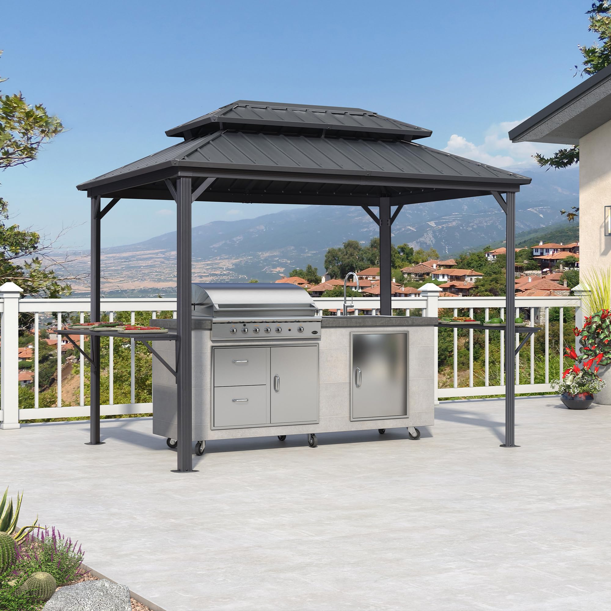 PURPLE LEAF LS04GSKP0610 10-ft x 6-ft Gray Rectangle Grill Gazebo with Hardtop Steel Roof