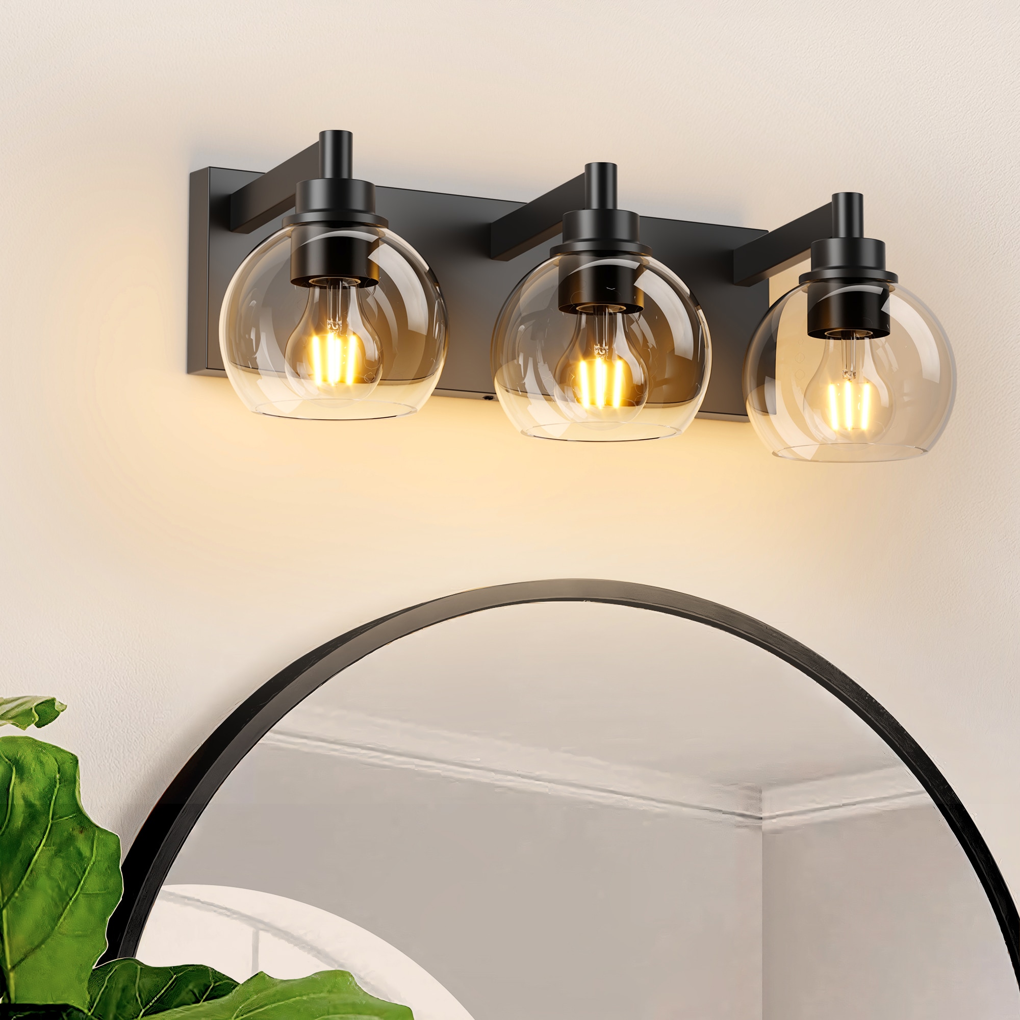DIKAIDA Bathroom Light Fixtures 3-Light Matte Black Vanity Light Modern Wall Sconces with Clear Glass Globe Shade Bathroom Wall Lights for Mirror Kitchen Bedroom Hallway