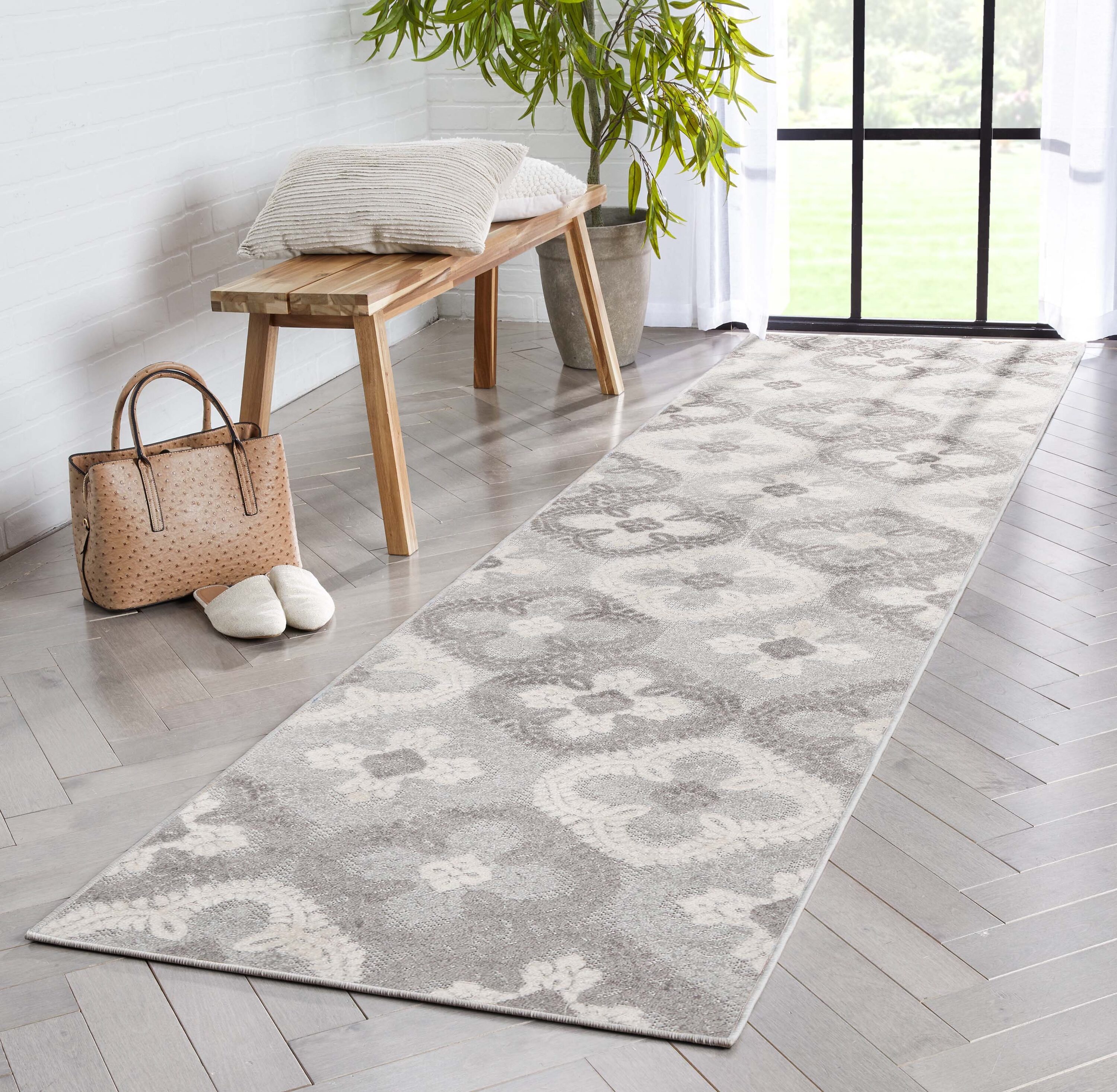 Well Woven DO-437-2L 2 x 9 (ft) Loomed Polypropylene Grey Rectangular Indoor/Outdoor Geometric Mid-Century Modern Runner rug