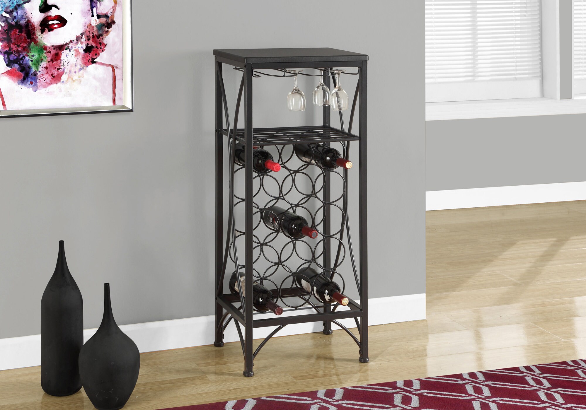 Industrial Black Metal 41" Wine and Glass Rack