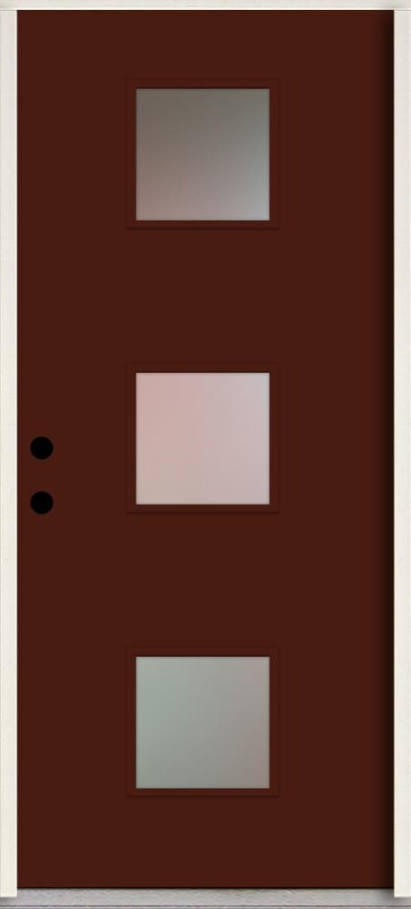 RELIABILT LO1066557 Spotlights 32-in x 80-in x 4-5/8-in Fiberglass 1/4 lite Right-hand inswing Currant Paint Painted Prehung Front Door Insulating core
