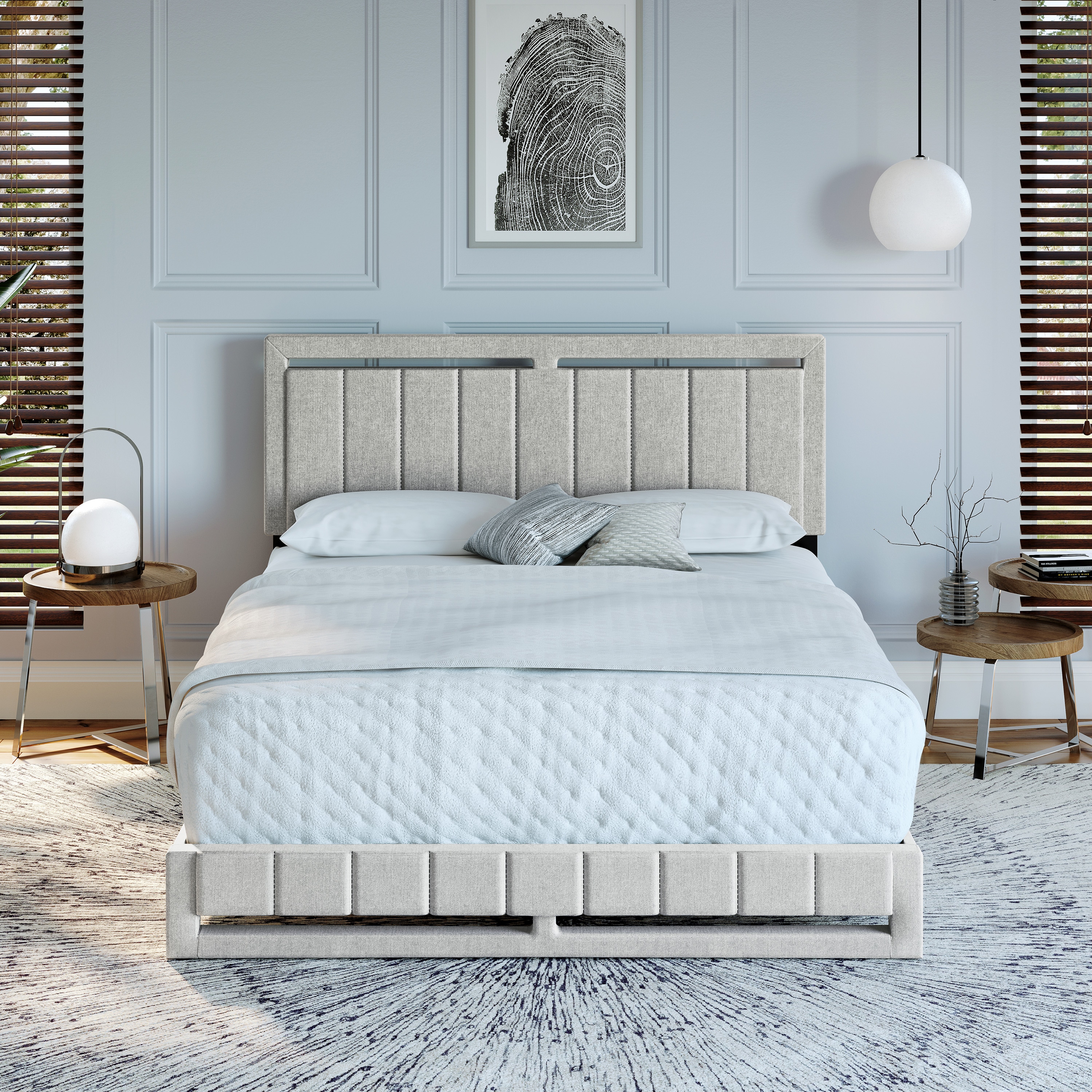 Boyd Sleep HC201701401 Senata Linen Upholstered Platform Bed Frame with Headboard- Sturdy 14 Slat Wood Support System- No Box Spring Required