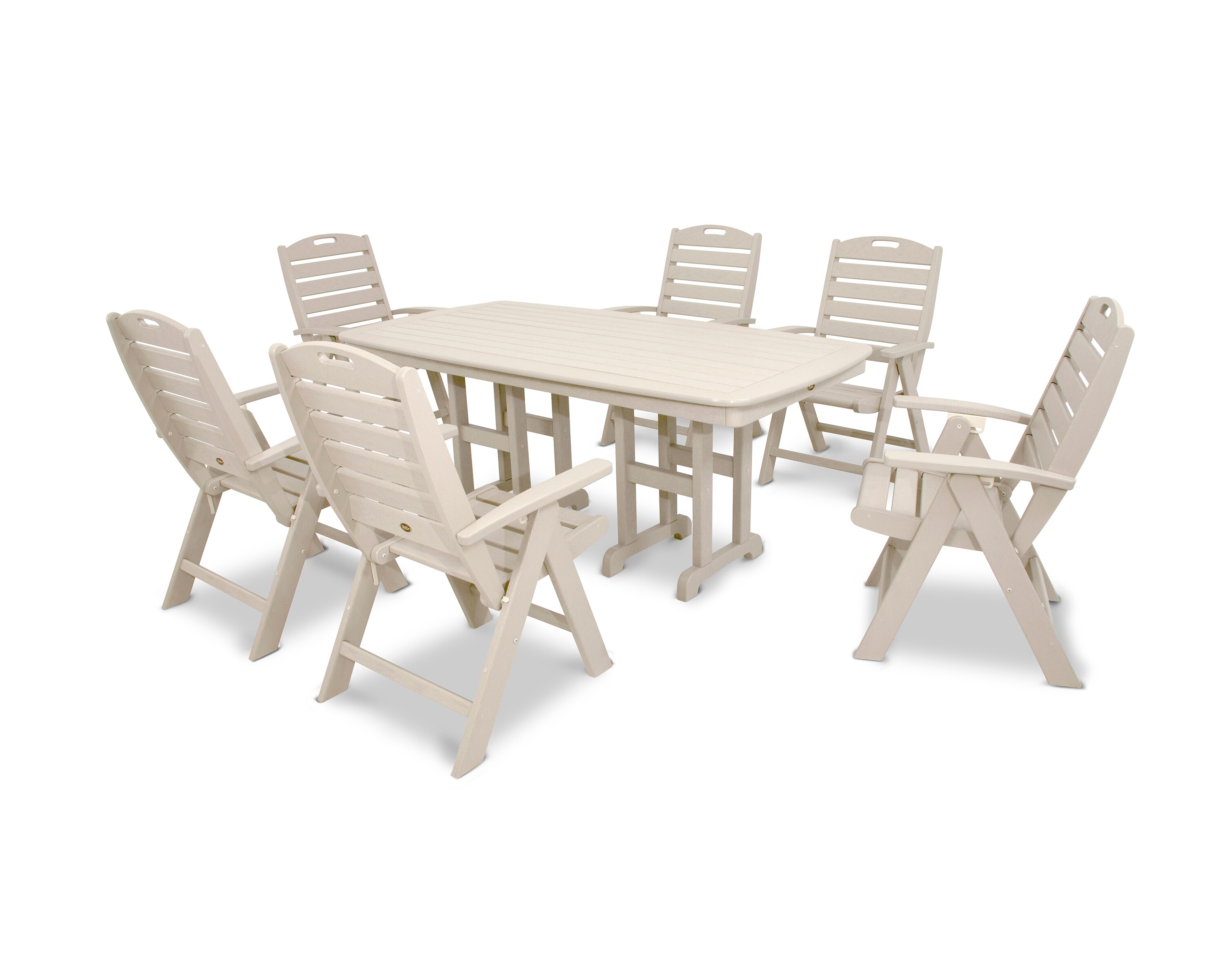 Trex Outdoor Furniture TXS103-1-SC Yacht Club 7 -Piece Sand Castle Patio Dining Set Plastic Rectangle Table with 6 Stationary Chairs