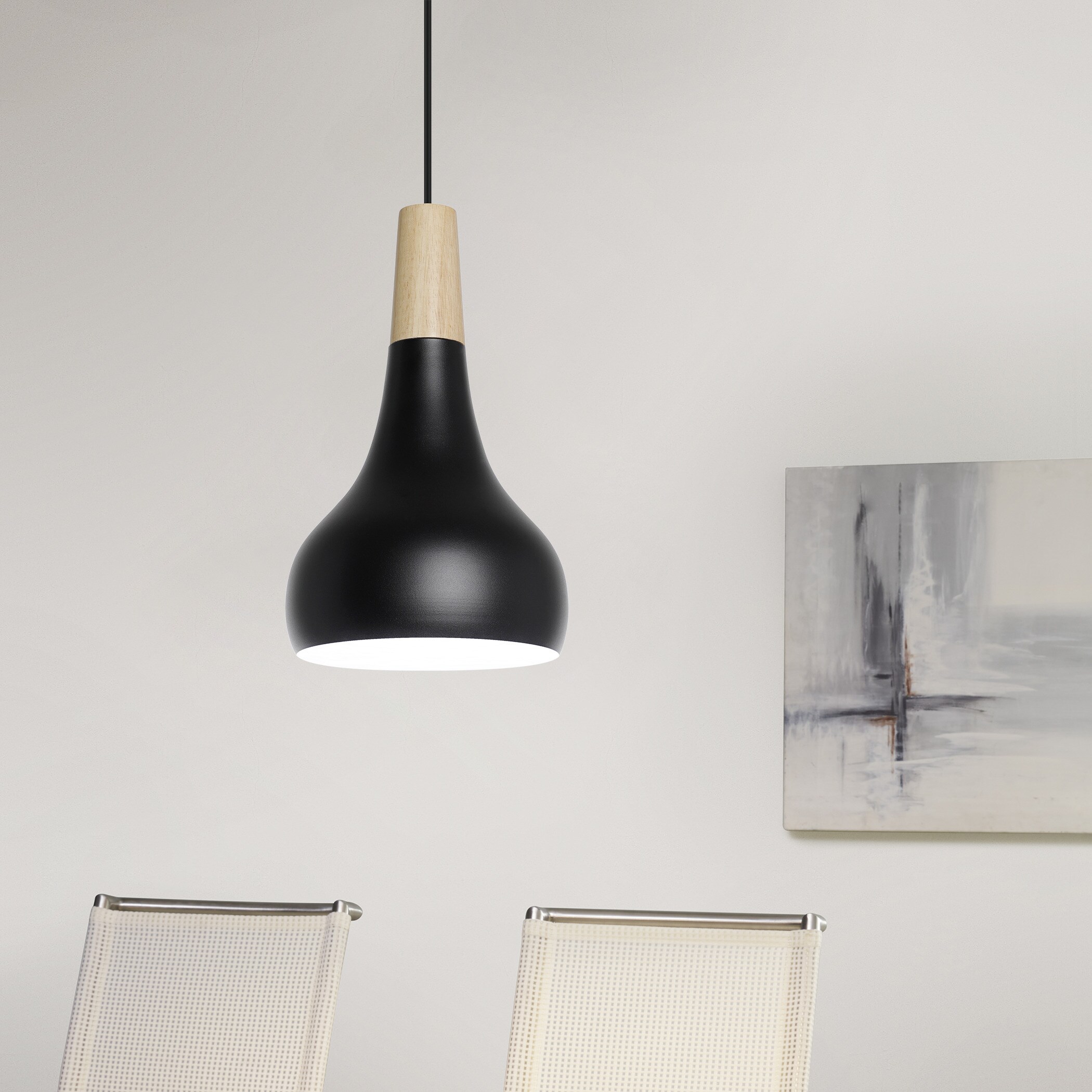 Sabinar Transitional Mini Pendant Light with Structured Black and Shiny White Metal Shade