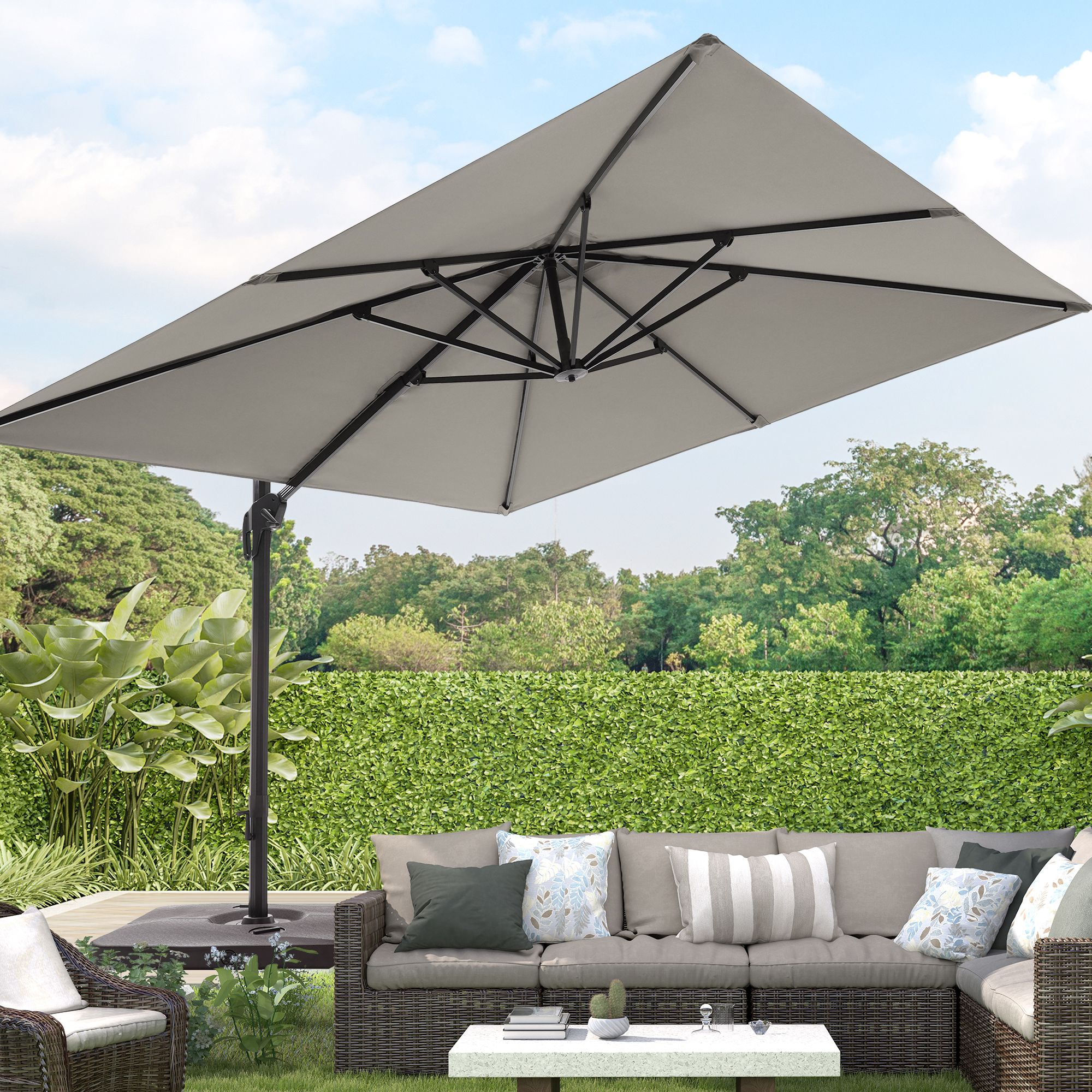 Sonkuki SD-ZD33-GY 10-ft Aluminum Gray No-tilt Cantilever Patio Umbrella with Base