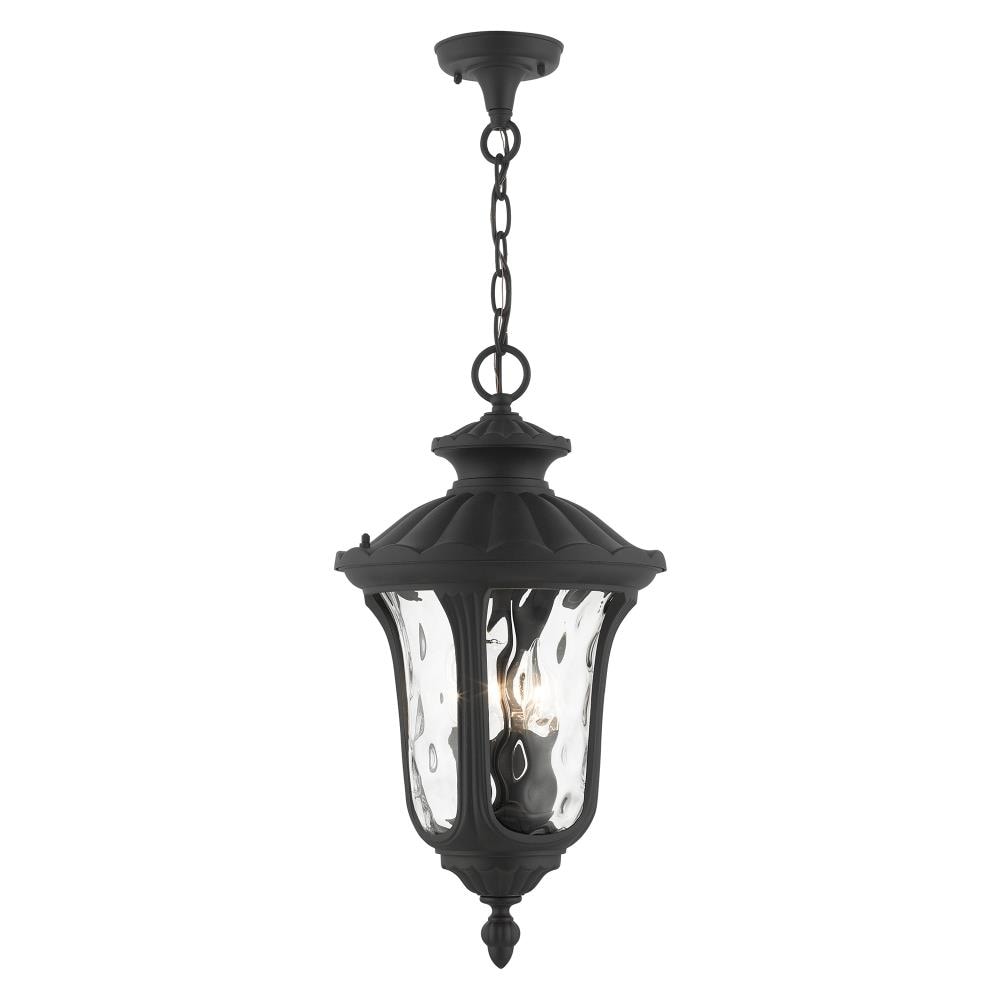 Livex Lighting 7858-14 Oxford 3 -Light Textured Black Traditional Clear glass Lantern Medium Outdoor Hanging Pendant light