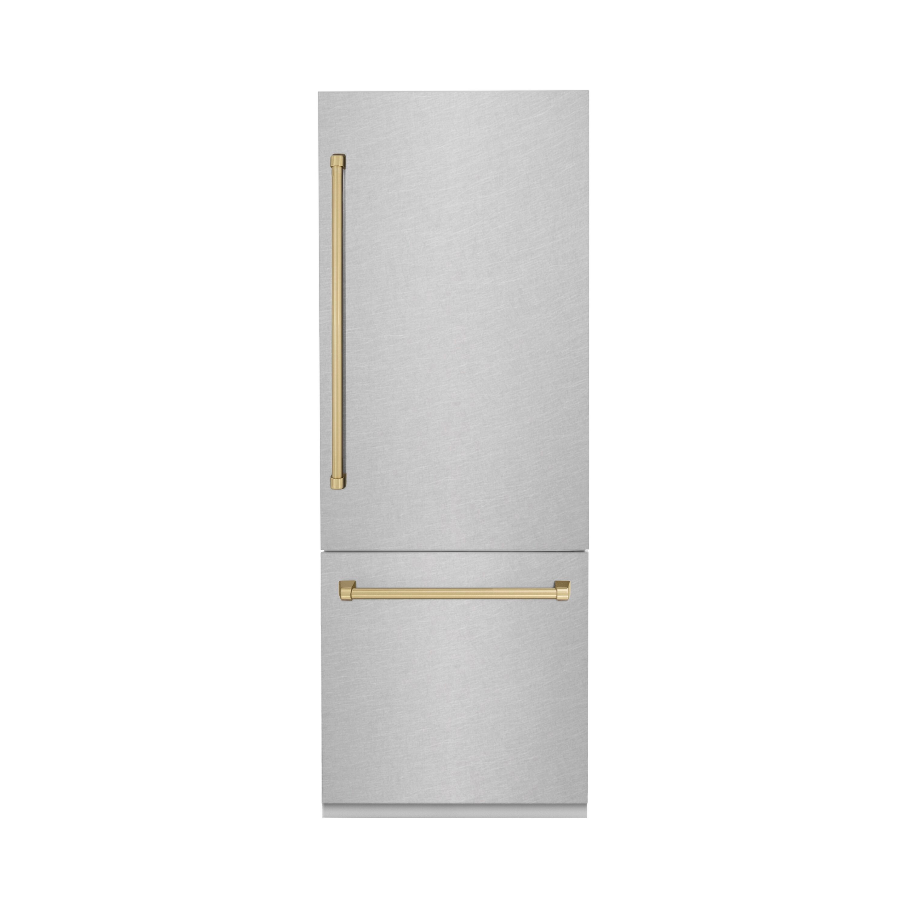 ZLINE KITCHEN & BATH RBIVZ-SN-30-CB 16.1-cu ft Counter-Depth Built-In Bottom-Freezer Refrigerator with Ice Maker ( Satin Stainless Steel, Champagne Bronze accent Handles ) ENERGY STAR Certified