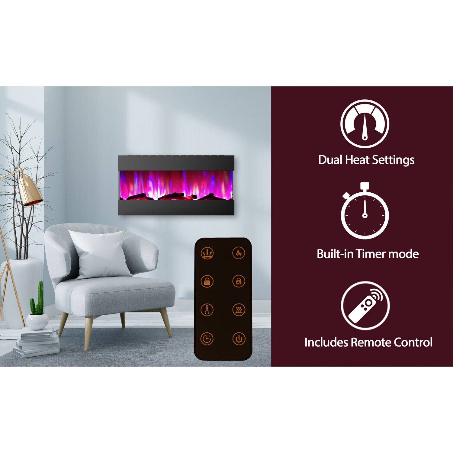 Cambridge 42-in W Black LED Electric Fireplace CAM42RECWMEF-2BLK Sansujyuku sansujyuku.com