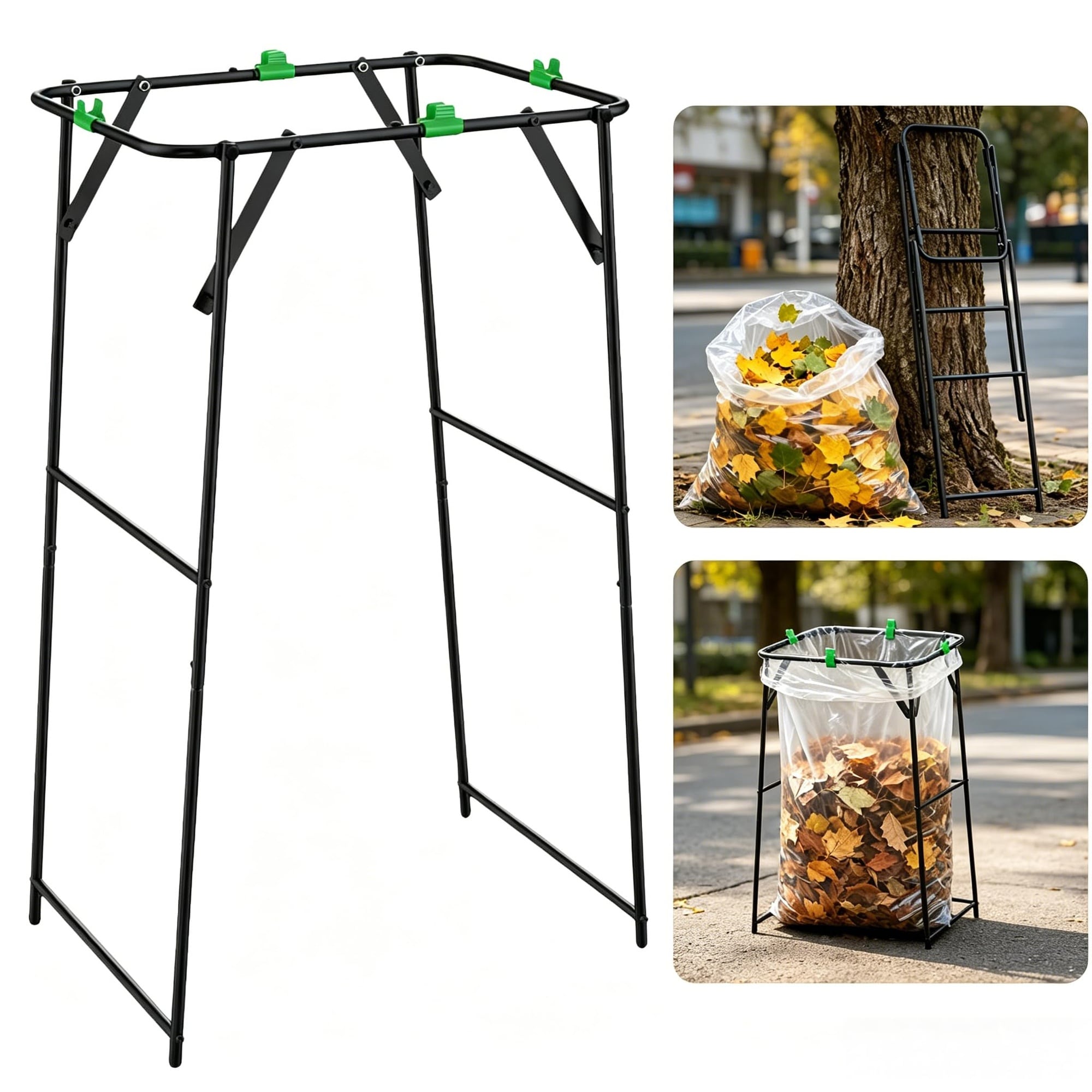 Numhew Adjustable 30 to 55 gal Black Metal Foldable Trash Bag Stand