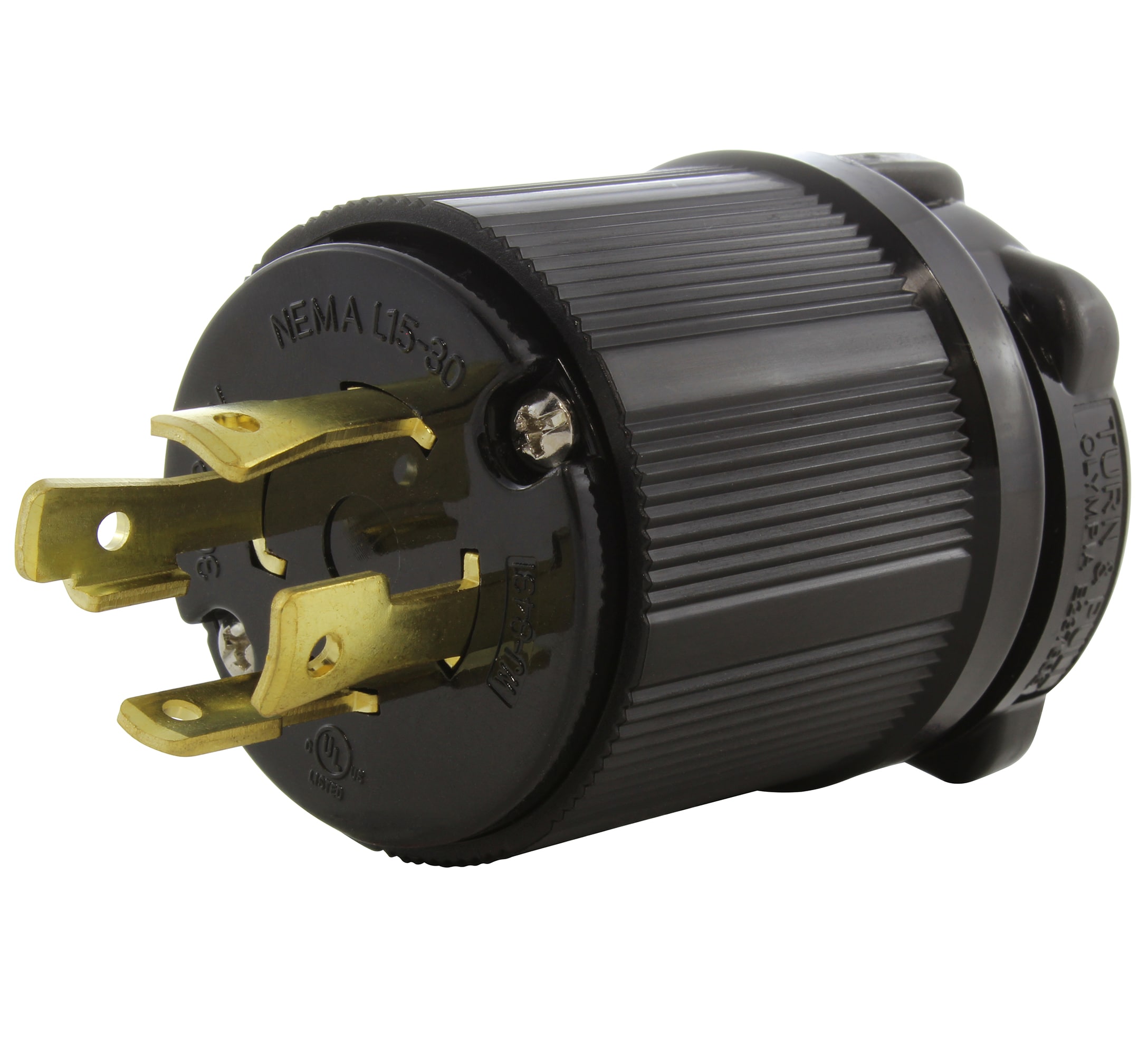 AC WORKS ASL1530P-BK AC Connectors 30-Amp 250-Volt NEMA L15-30p 4-wire Grounding Heavy-duty Locking Plug, Black
