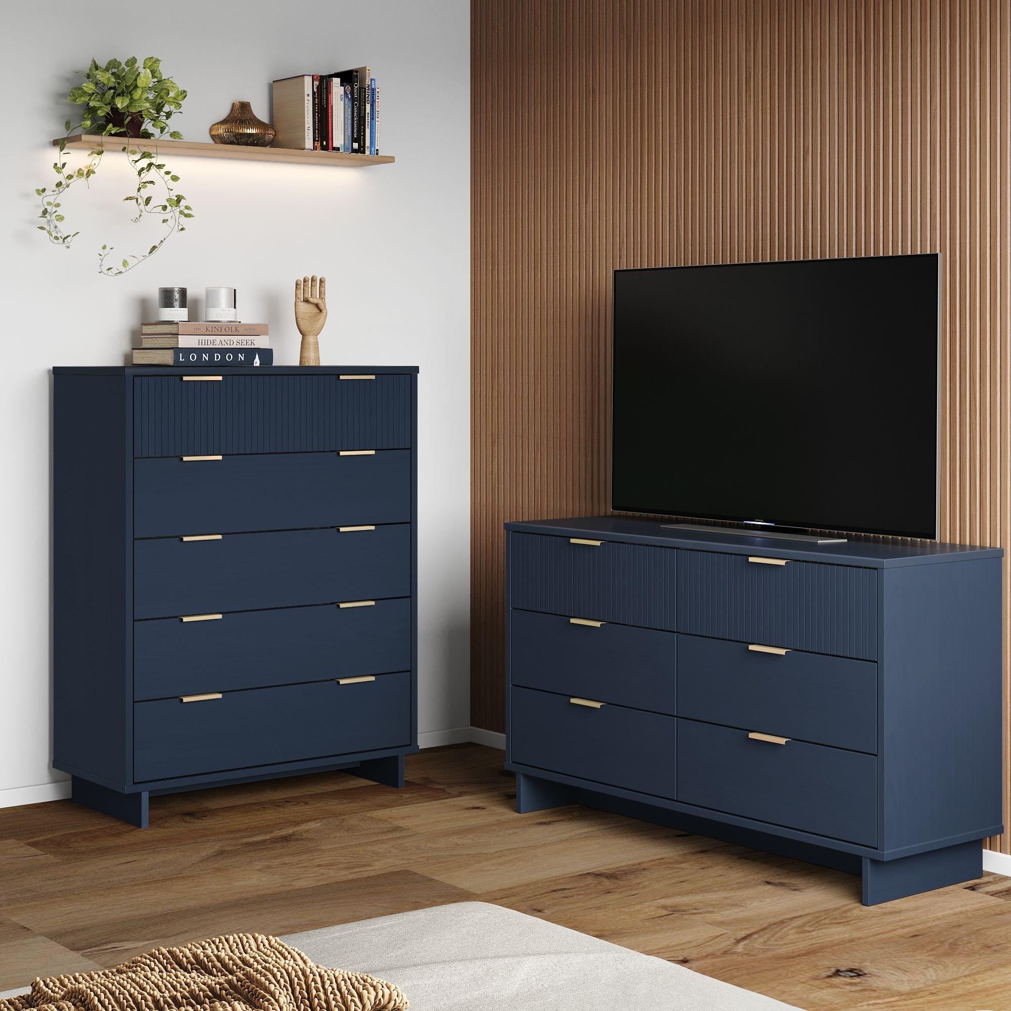 Manhattan Comfort GRAN064 Blue Full Bedroom Set