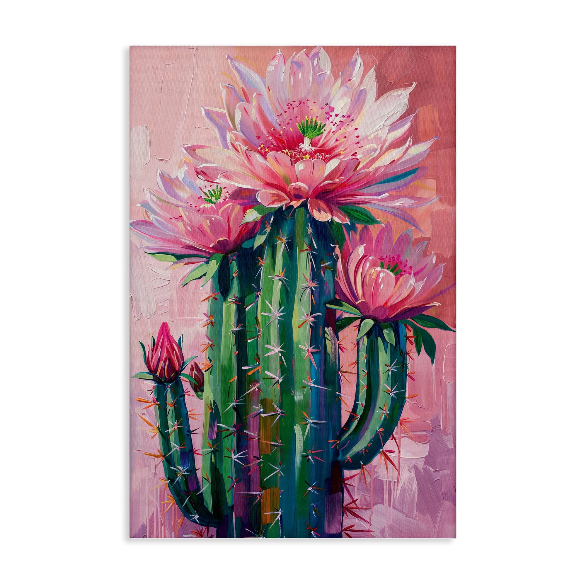 Stupell Industries BT-659-CN-24X36 Pink Blossomed Cactus Canvas Wall Art By LSR Design Studio 24 x 36