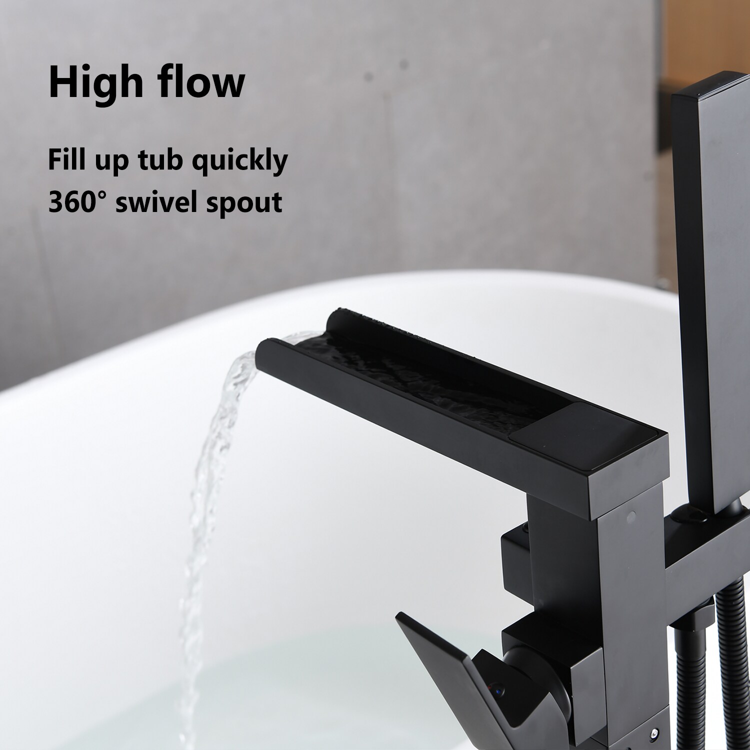 Matte Black Stainless Steel Freestanding Bathtub Faucet with Lever Handle