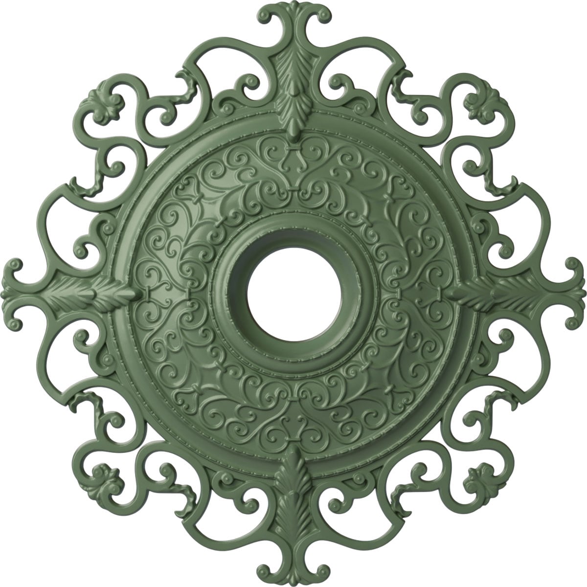 Ekena Millwork CM38OLAGF Orleans 38.375-in W x 38.375-in L Painted Athenian Green Polyurethane Whole Ceiling Medallion