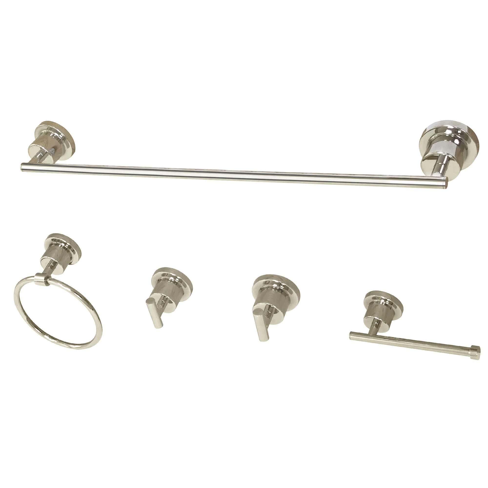 Kingston Brass WLBAH82134478PN 5 -Piece Concord Polished Nickel Decorative Bathroom Hardware Set Towel Bar, Toilet Paper Holder, Towel Ring ,Robe Hook Included