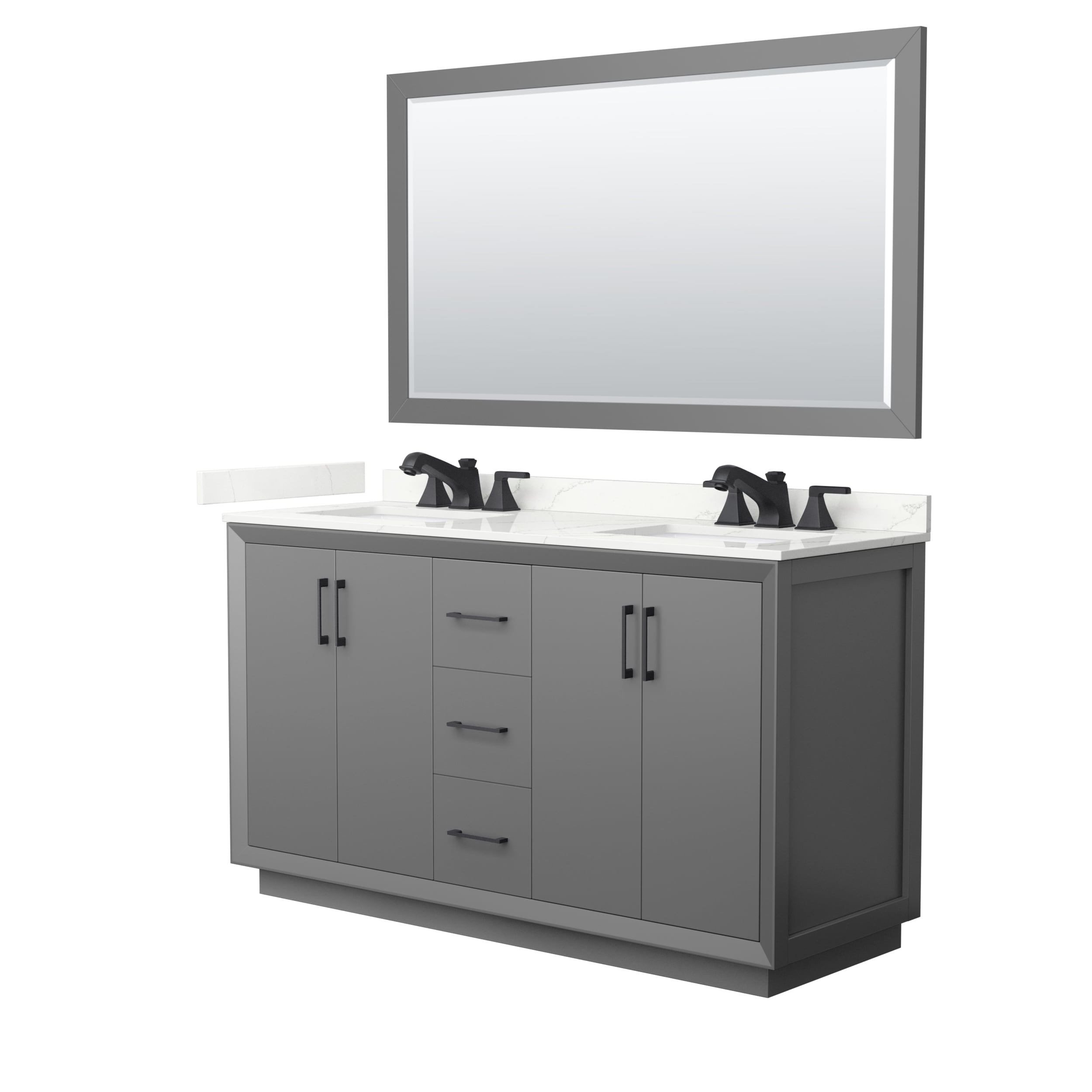 Wyndham Collection WCF414160DGBGTUS3M58 Strada 60-in Dark Gray Undermount Double Sink Bathroom Vanity with Giotto Quartz Top (Mirror Included)
