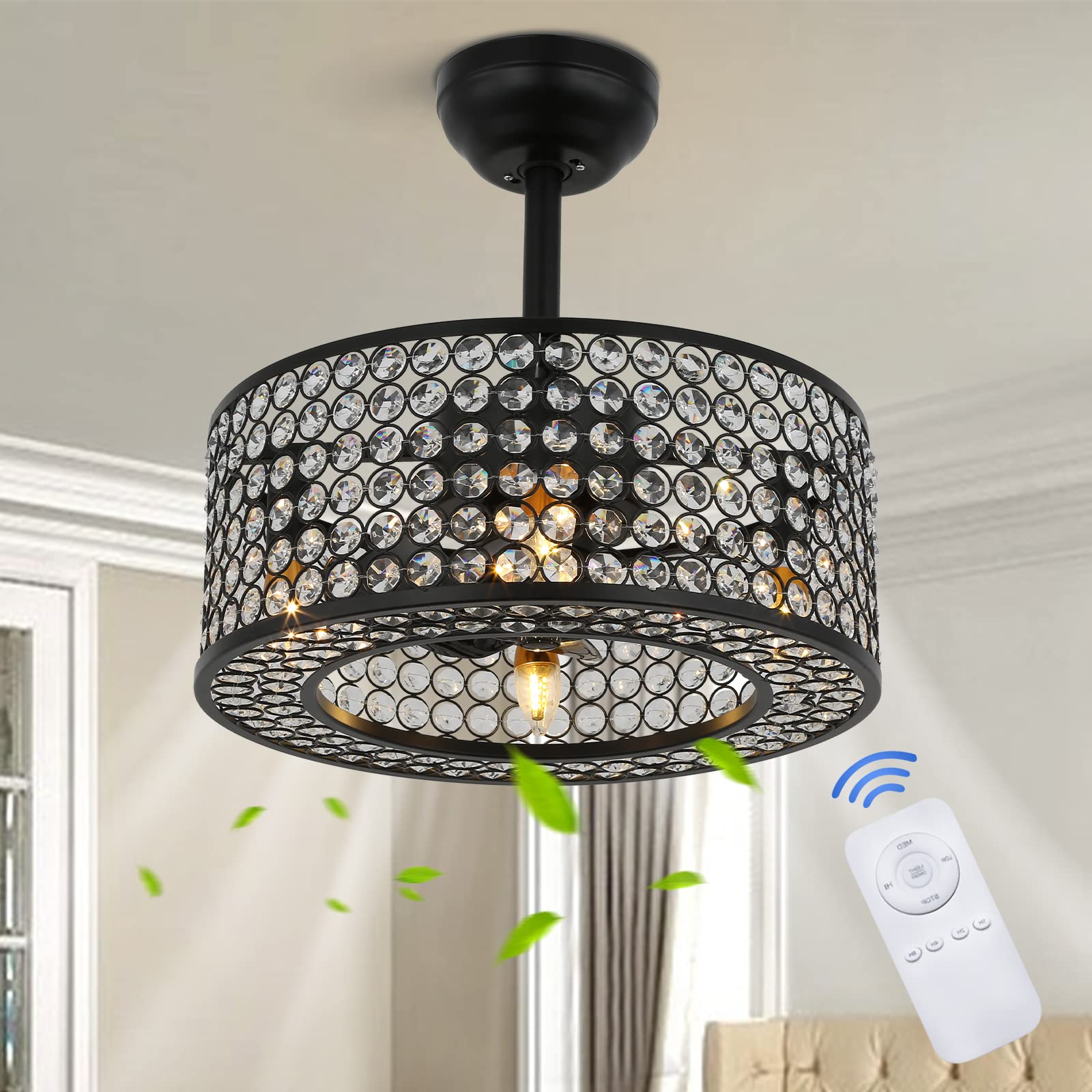 SILJOY FS6604-402 Flush mount Ceiling Fan with Light and Remote Control Include