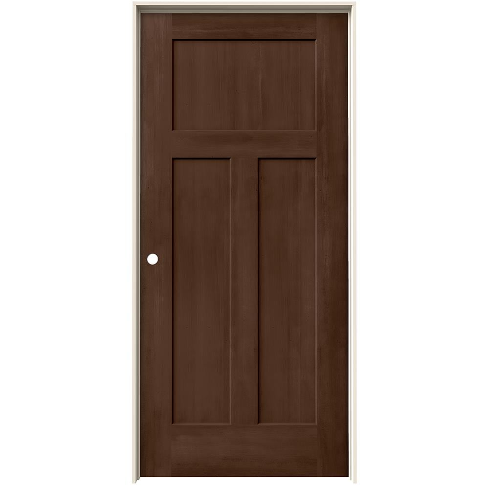JELD-WEN LOWOLJW222201099 36-in x 80-in Milk Chocolate Solid core 3-panel craftsman Right hand Smooth Stained Molded composite Flat Jamb Single Prehung Interior Door