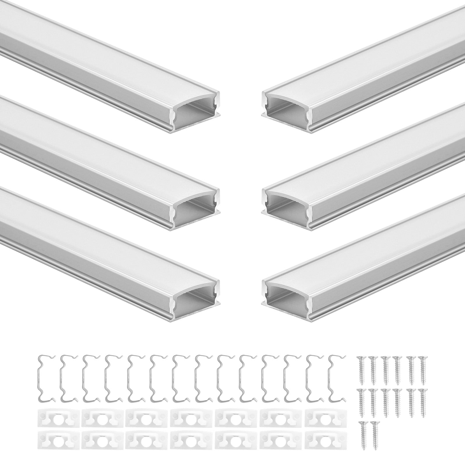 GIVIMO LED Aluminum Channel 6-Pack 3.3-ft U Shape Aluminum Profile with Milky Cover End Caps and Mounting Clips for LED Strip Lights Under Cabinet Counter