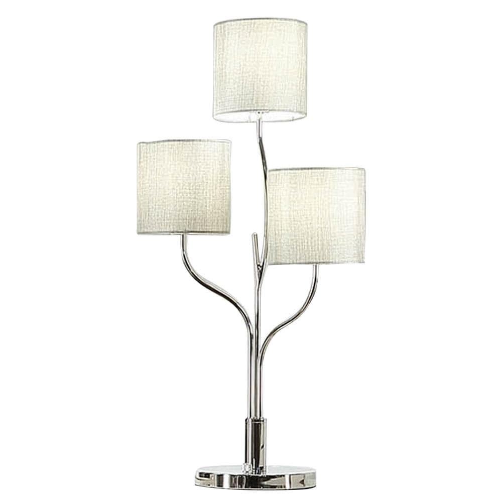 Benzara Table Lamps 30-in Nickel, Silver, White On/Off switch Table Lamp with Fabric Shade