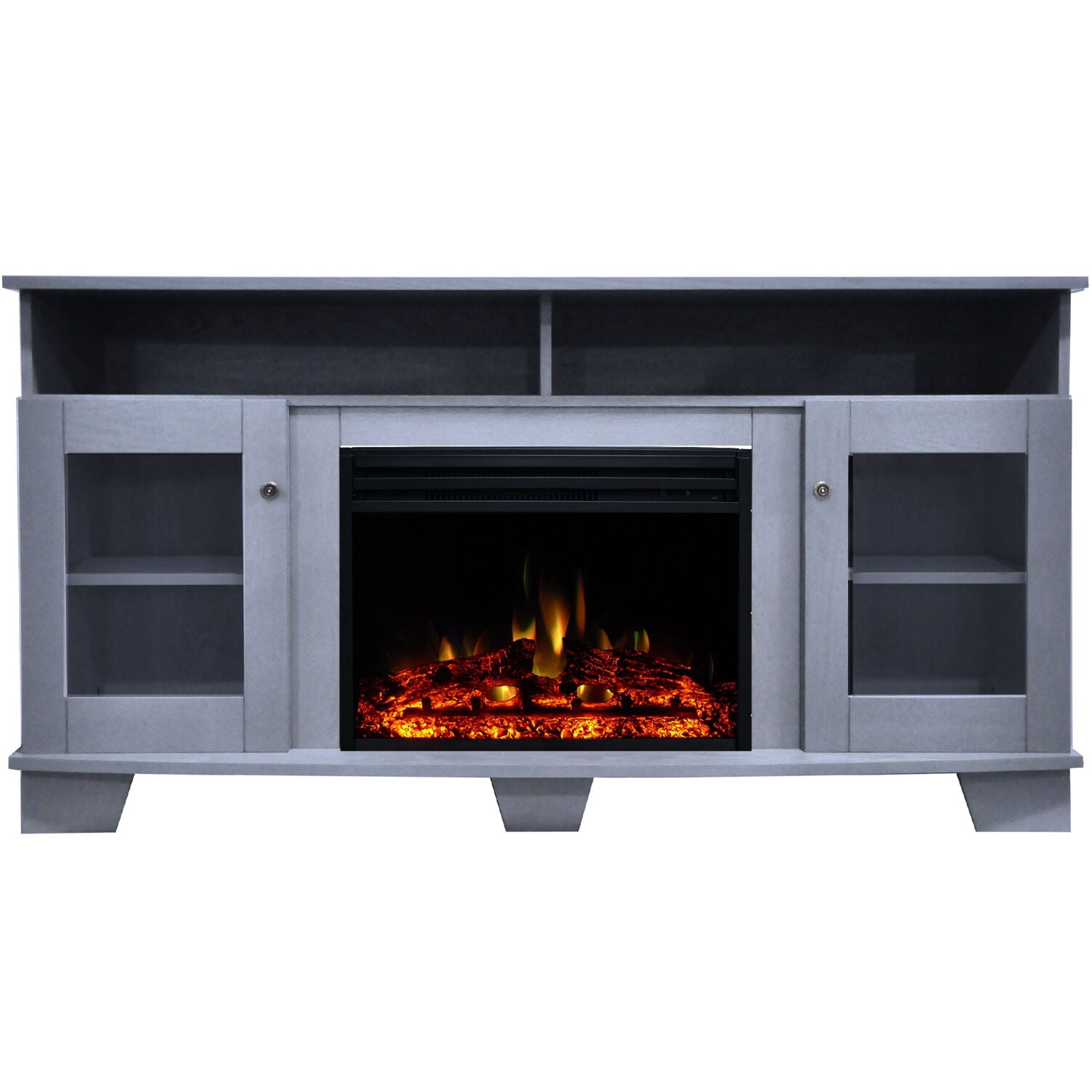 Cambridge CAM6022-1SBLLG3 59.1-Inches W Slate Blue TV Stand with Fan-forced Flat wall Electric Fireplace with Remote Control Included