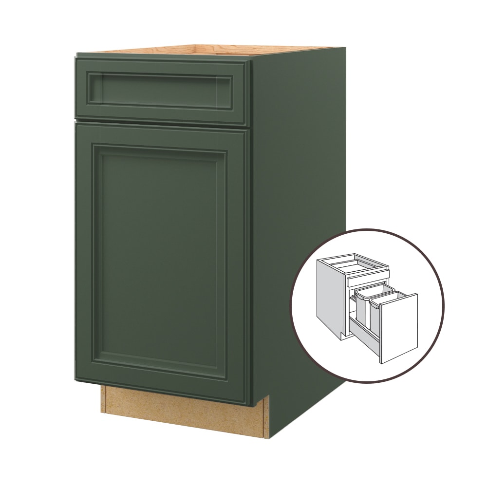 allen + roth Heathrow 15-in W x 34.5-in H x 24-in D Sage 1-Drawer Pull-out Wastebasket Base Fully Assembled Cabinet (Recessed Panel Style)
