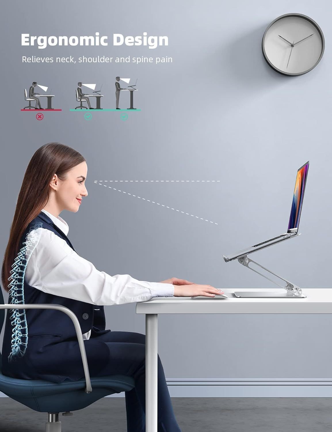 JUSHUA Adjustable Laptop Stand Portable Laptop Riser Aluminum Laptop Stand for Desk Foldable Ergonomic Computer Notebook Stand Holder for MacBook Air Pro Dell XPS HP 10 minus 17 and 3 ft Silver