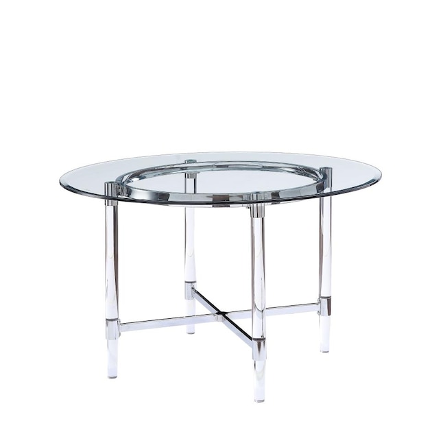 Acme Furniture Daire Chrome And Glass, Round Dining Table With Glass Top Chrome Base