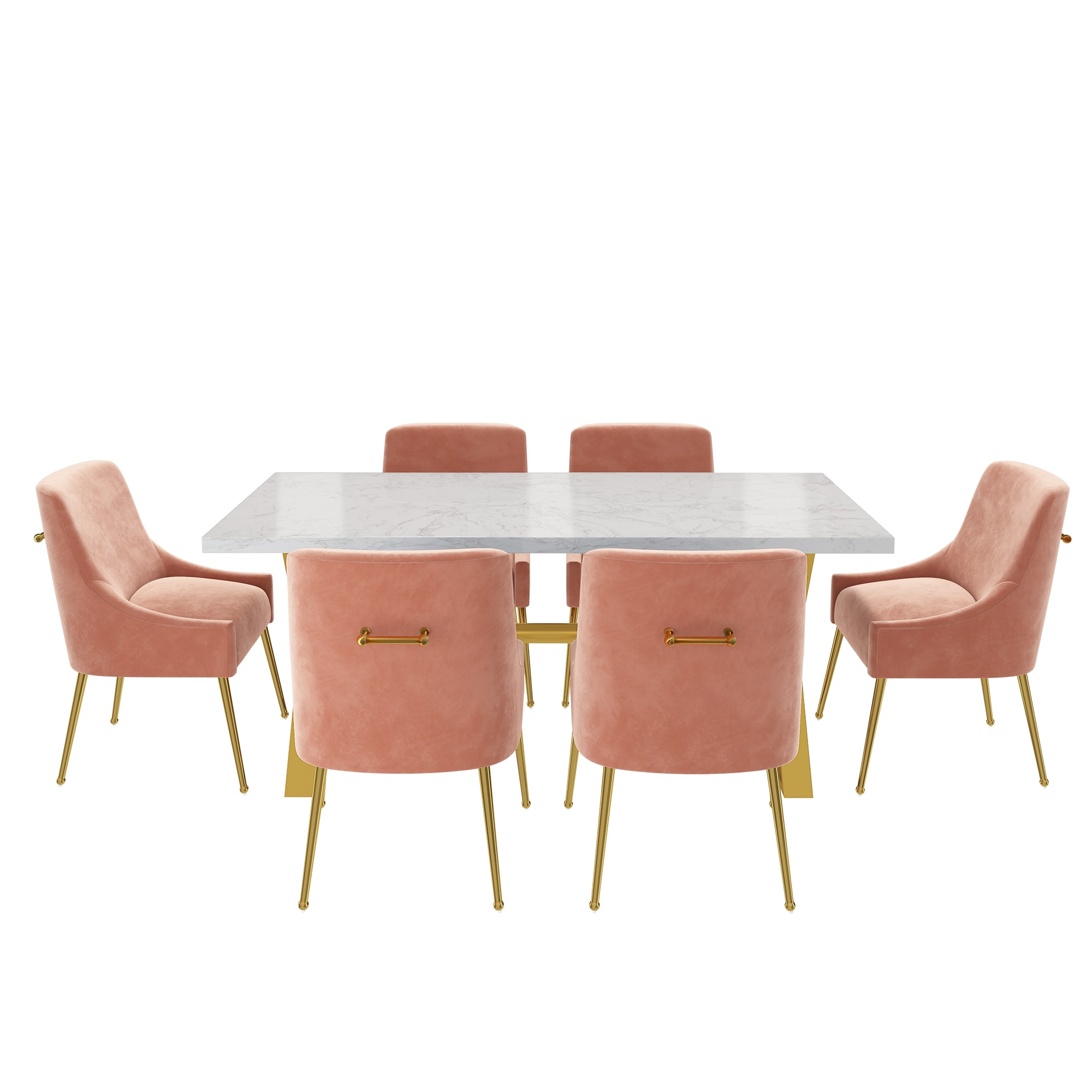 Clihome CL-DLS700PINK Pink Chair/White Table Contemporary/Modern Dining Room Set with Rectangular Table ( Seats 6 )
