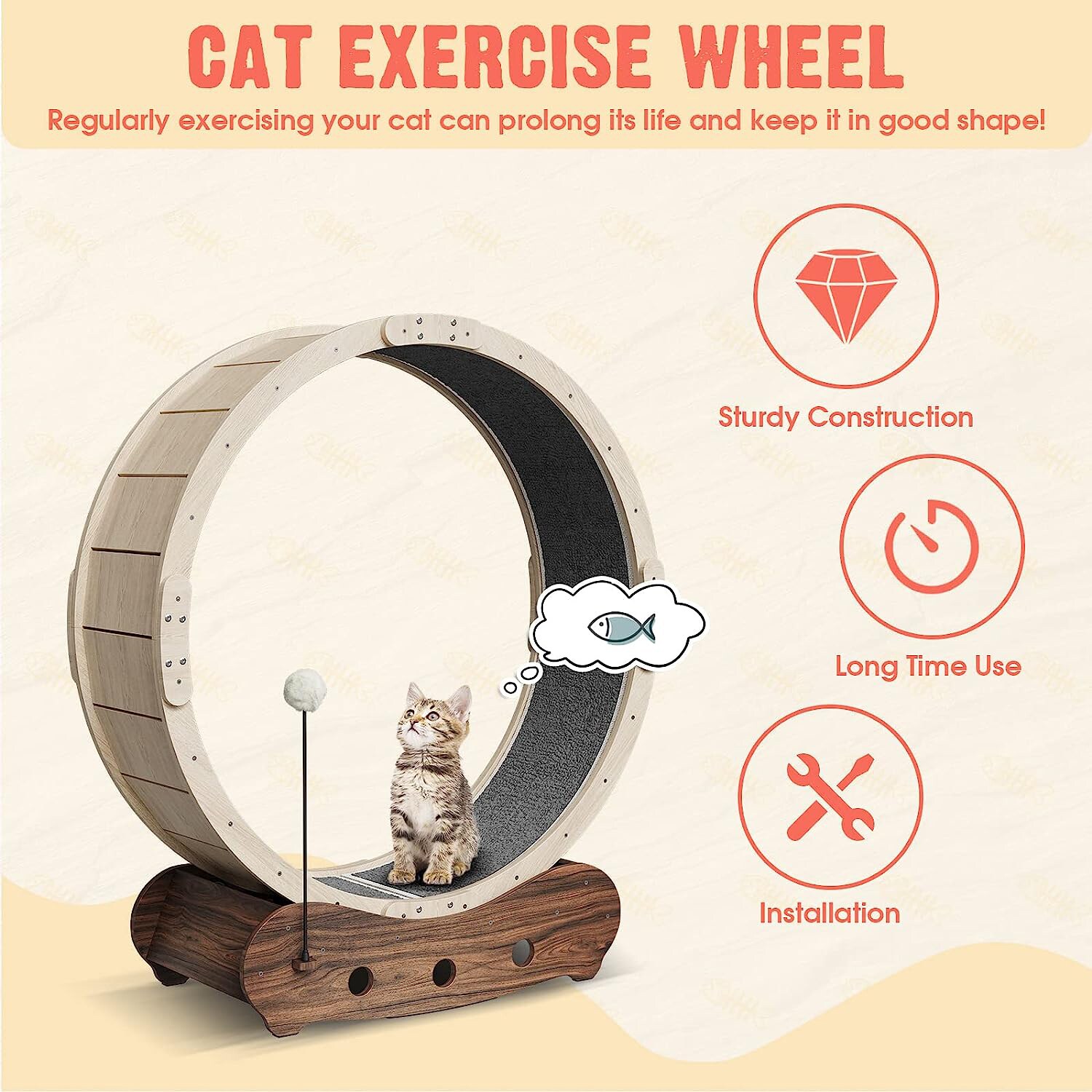 MIDHAM Cat Exercise Running Wheel Wood Enrichment Cat Toy in the Pet Toys  department at
