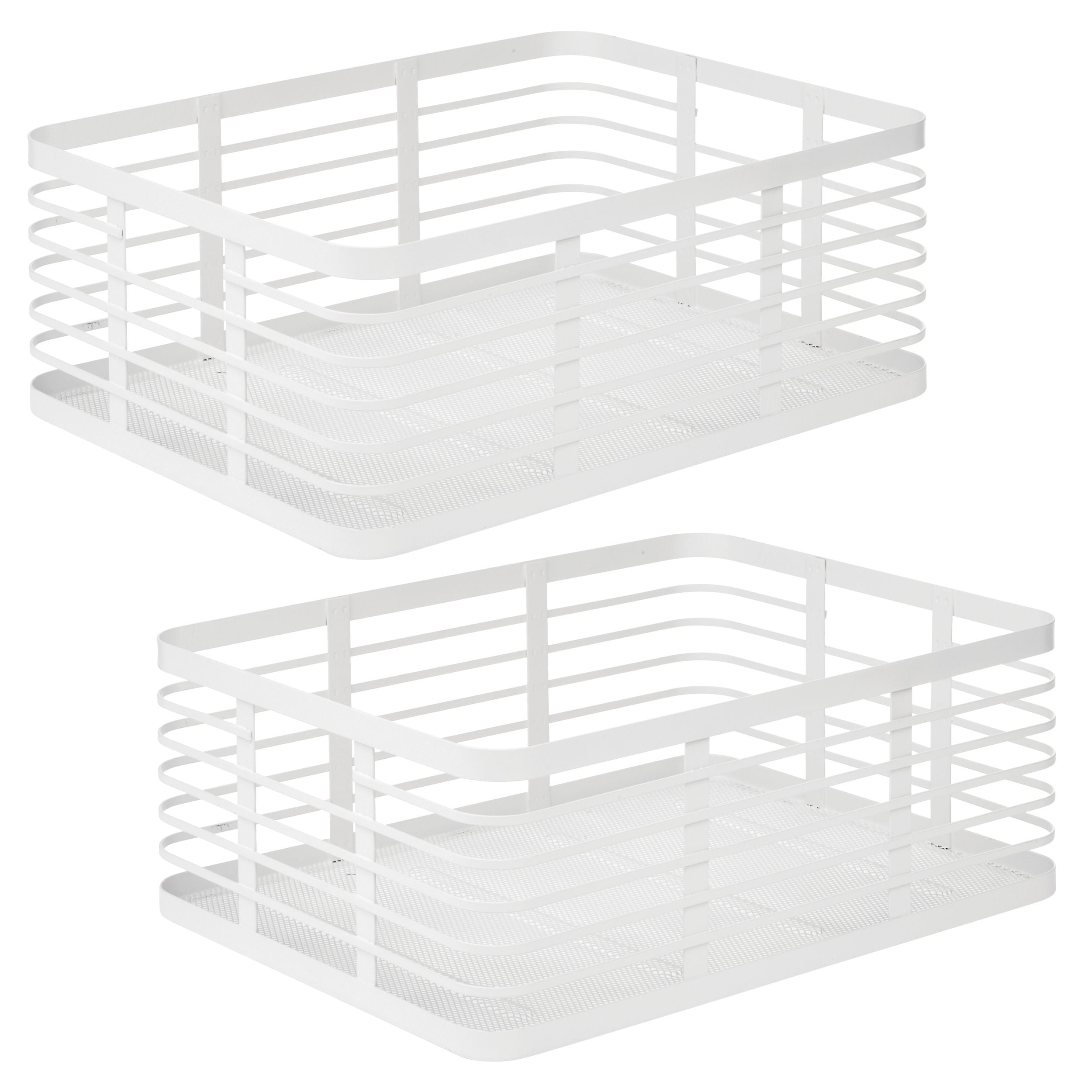mDESIGN Metal Pantry Basket with Handles - Set of 2 - Matte White