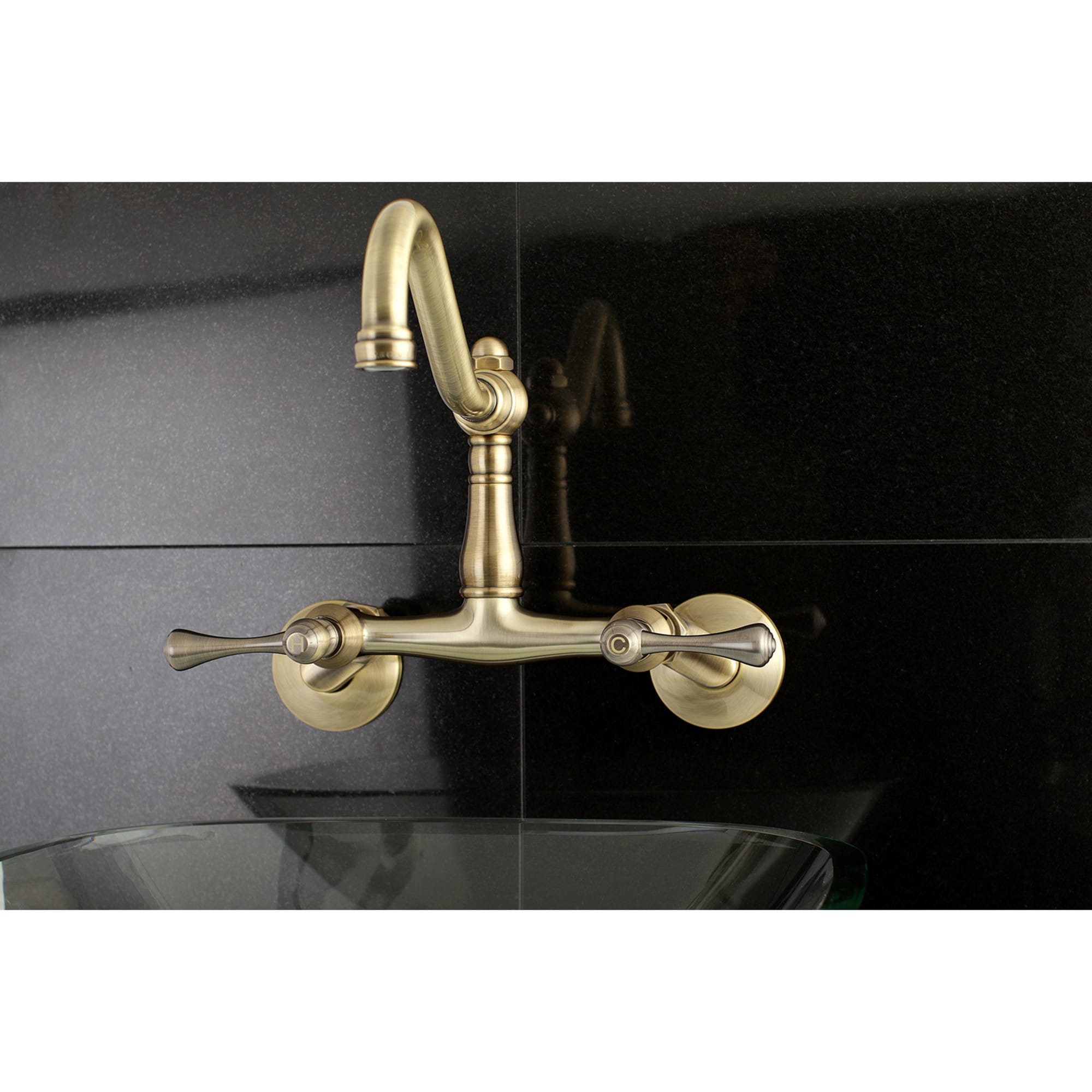 Kingston Brass WLKS3223BL Vintage Antique Brass Single Handle Wall-mount Kitchen Faucet