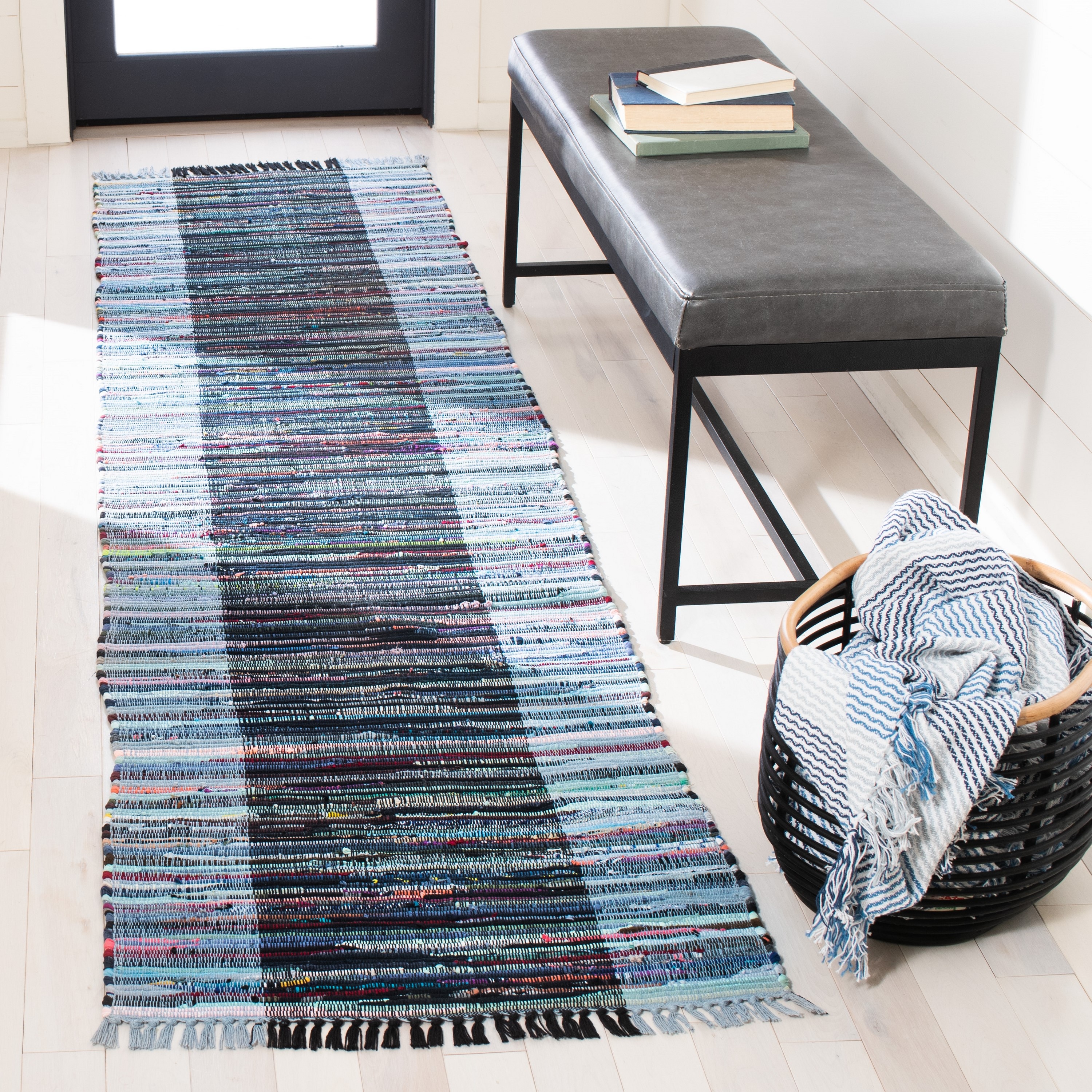 Safavieh RAR122N-29 Rag Rug Romeo 2 x 9 (ft) Cotton Navy/Blue Rectangular Indoor Abstract Bohemian/Eclectic Runner rug